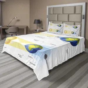 Ambesonne Science Sheet Set, Solar and Lunar Eclipse Planet Earth Sun Moon Orbit Astronomy Science, Fitted and Flat Sheet with Pillowcases Bedding Accent 4 Piece Set, Full, Blue Green Mustard