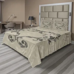 Ambesonne Taupe Sheet Set, Happy Valentine's Day Hand Writing Laurel Leaves Forming a Heart Victorian, Fitted and Flat Sheet with Pillowcases Bedding Accent 4 Piece Set, King, Taupe Tan