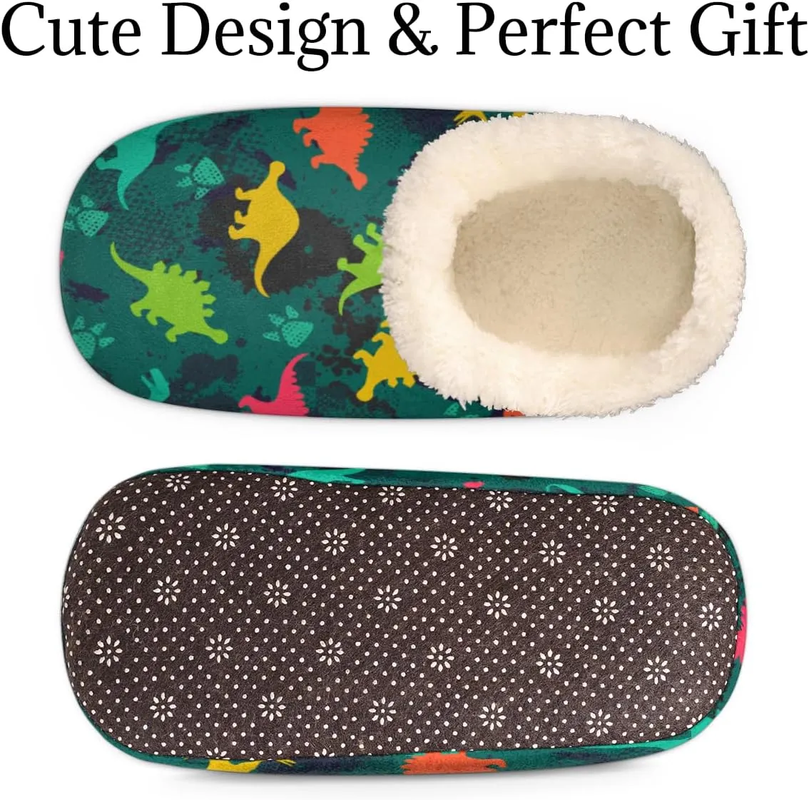 Animal Footprints Women's Slippers, Cartoon Dinosaur Soft Cozy Plush Lined House Slipper Shoes Indoor Non-Slip Slippers for Women Girls Teenager