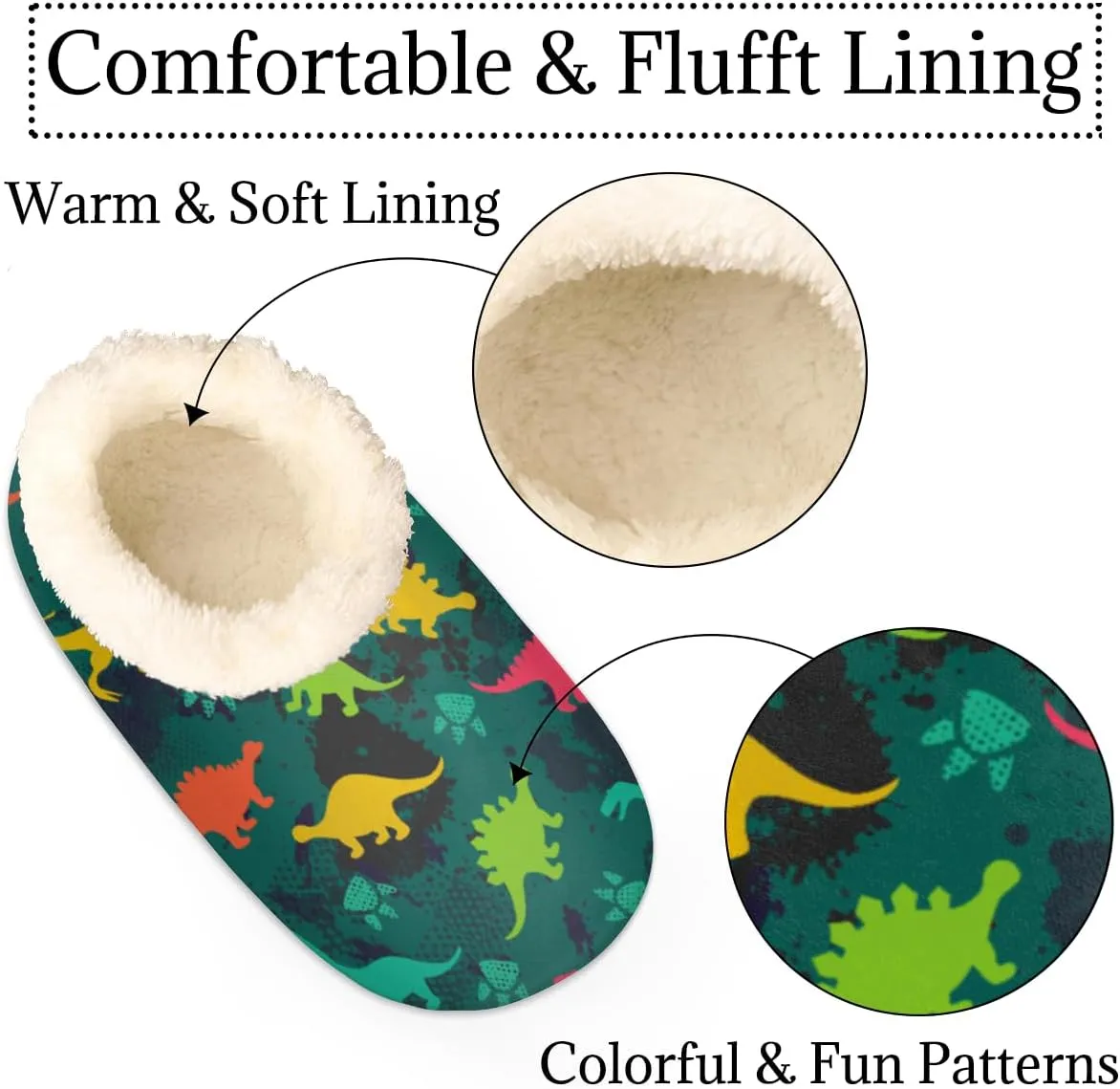 Animal Footprints Women's Slippers, Cartoon Dinosaur Soft Cozy Plush Lined House Slipper Shoes Indoor Non-Slip Slippers for Women Girls Teenager