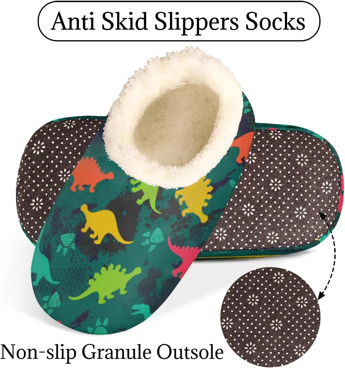 Animal Footprints Women's Slippers, Cartoon Dinosaur Soft Cozy Plush Lined House Slipper Shoes Indoor Non-Slip Slippers for Women Girls Teenager