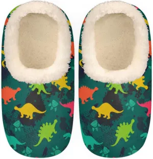 Animal Footprints Women's Slippers, Cartoon Dinosaur Soft Cozy Plush Lined House Slipper Shoes Indoor Non-Slip Slippers for Women Girls Teenager