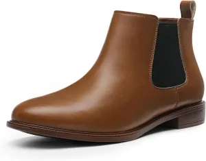 ANJOUFEMME Womens Fall Flat Chelsea Boots, Classic Comfortable Short Ankle Boots, Fashion Dress Booties