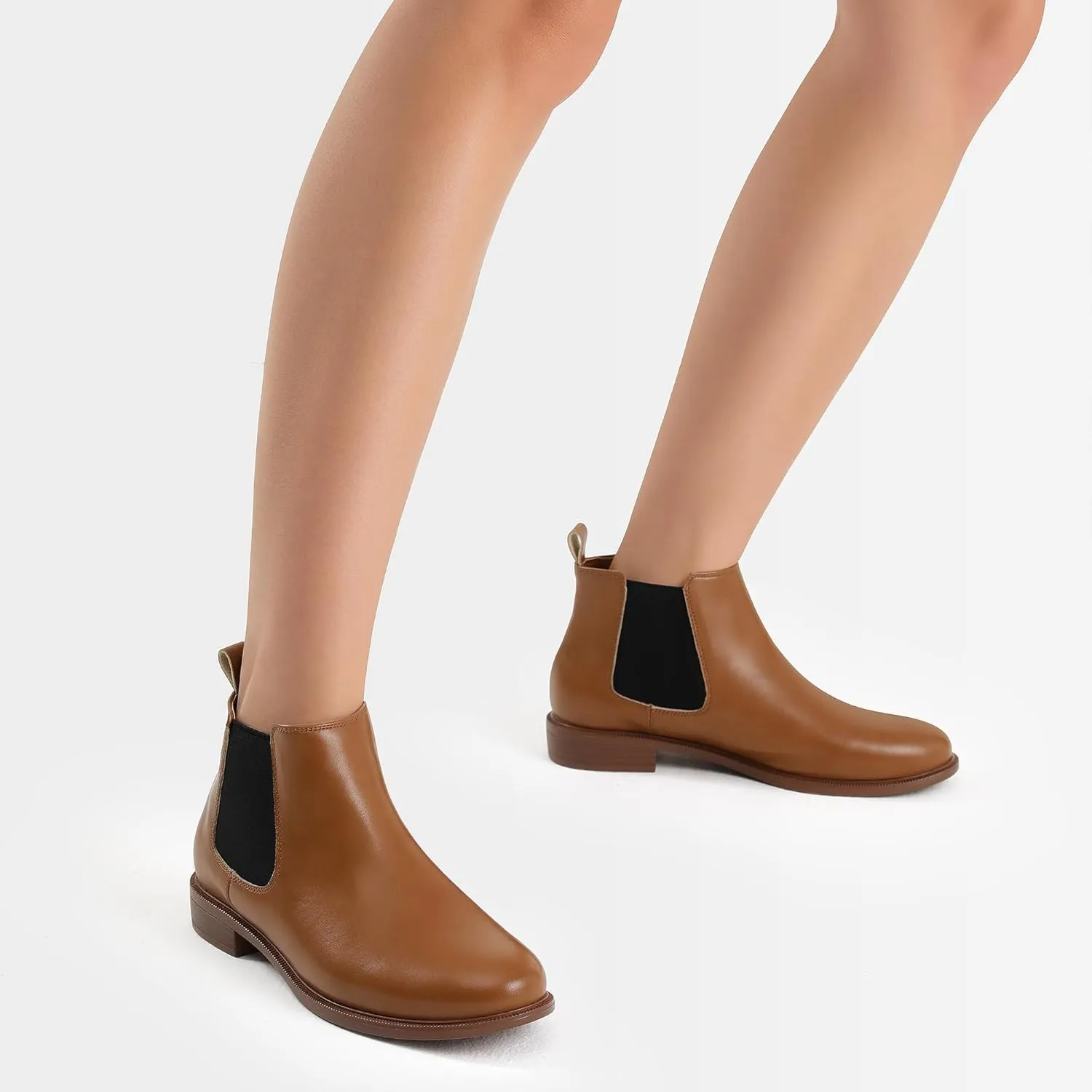ANJOUFEMME Womens Fall Flat Chelsea Boots, Classic Comfortable Short Ankle Boots, Fashion Dress Booties