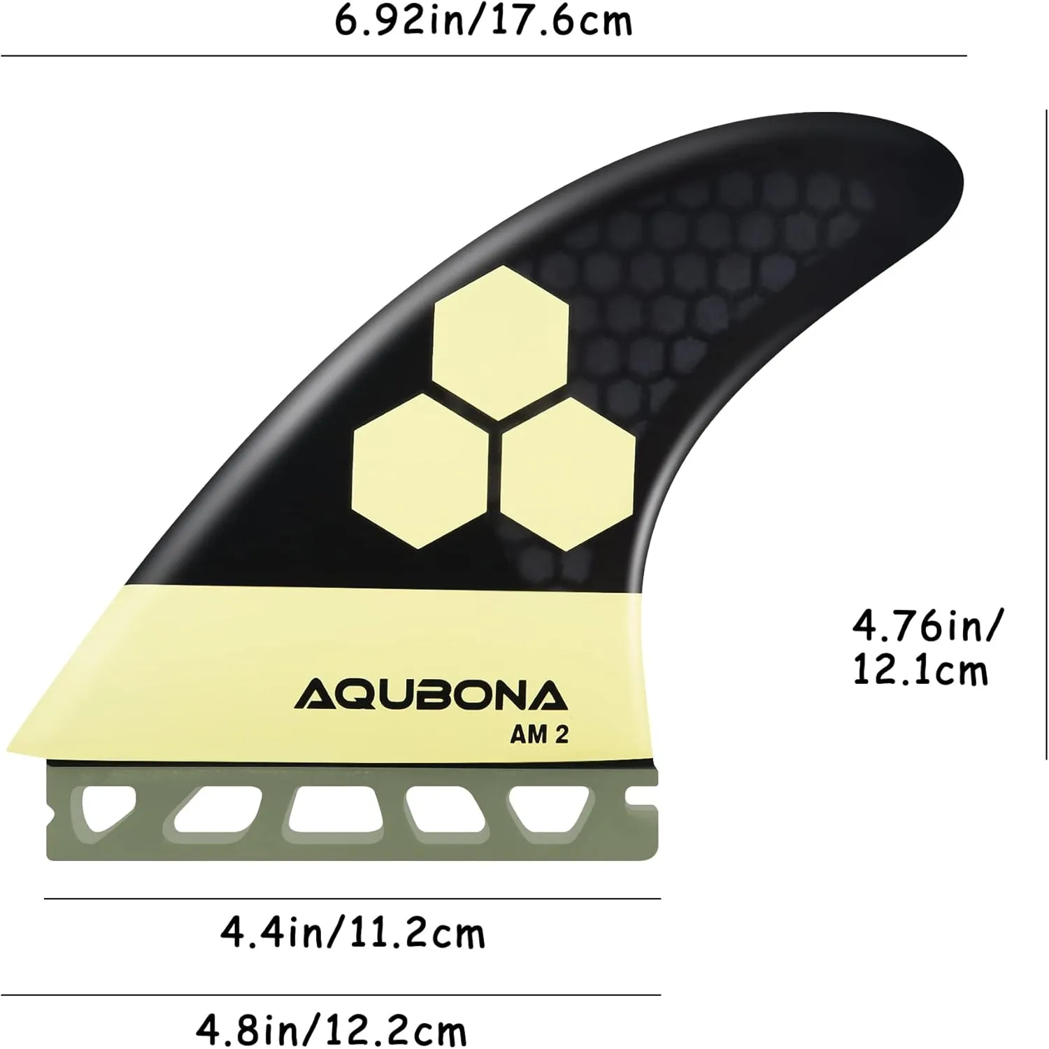 AQUBONA Dual Tab II G5 Tri Fin Set Surfboard Fins Fiberglass Fins for Surfing with Fin Bag Key Screw (Yellow, Single Tab) (Yellow)