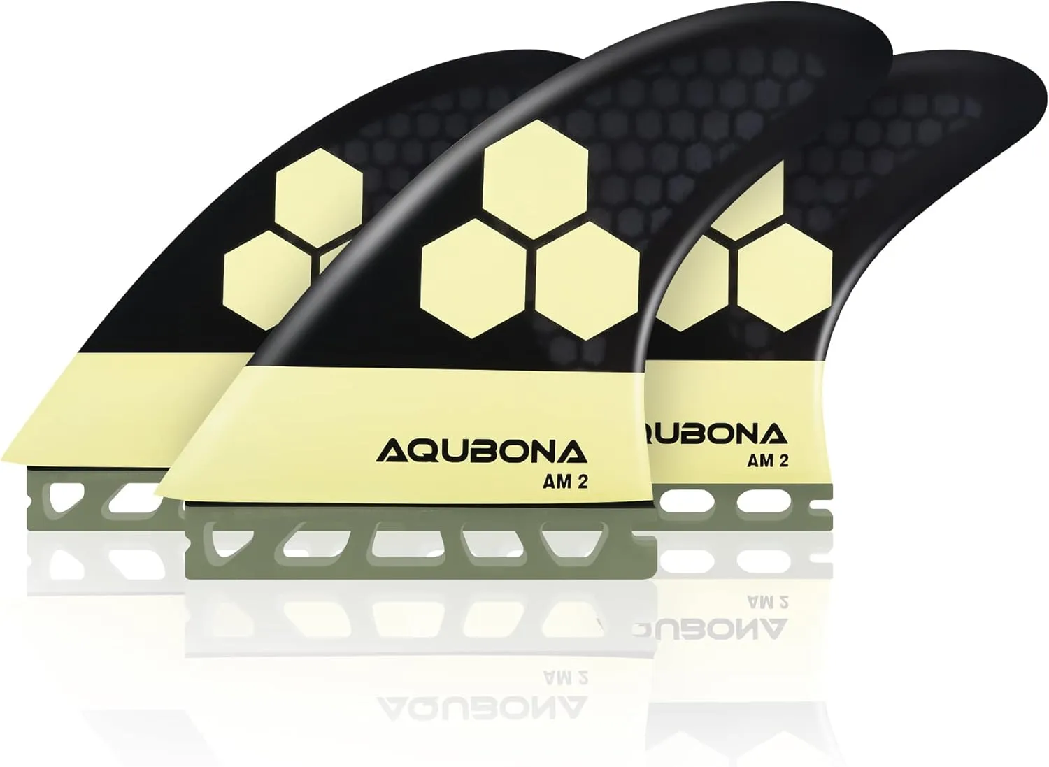 AQUBONA Dual Tab II G5 Tri Fin Set Surfboard Fins Fiberglass Fins for Surfing with Fin Bag Key Screw (Yellow, Single Tab) (Yellow)