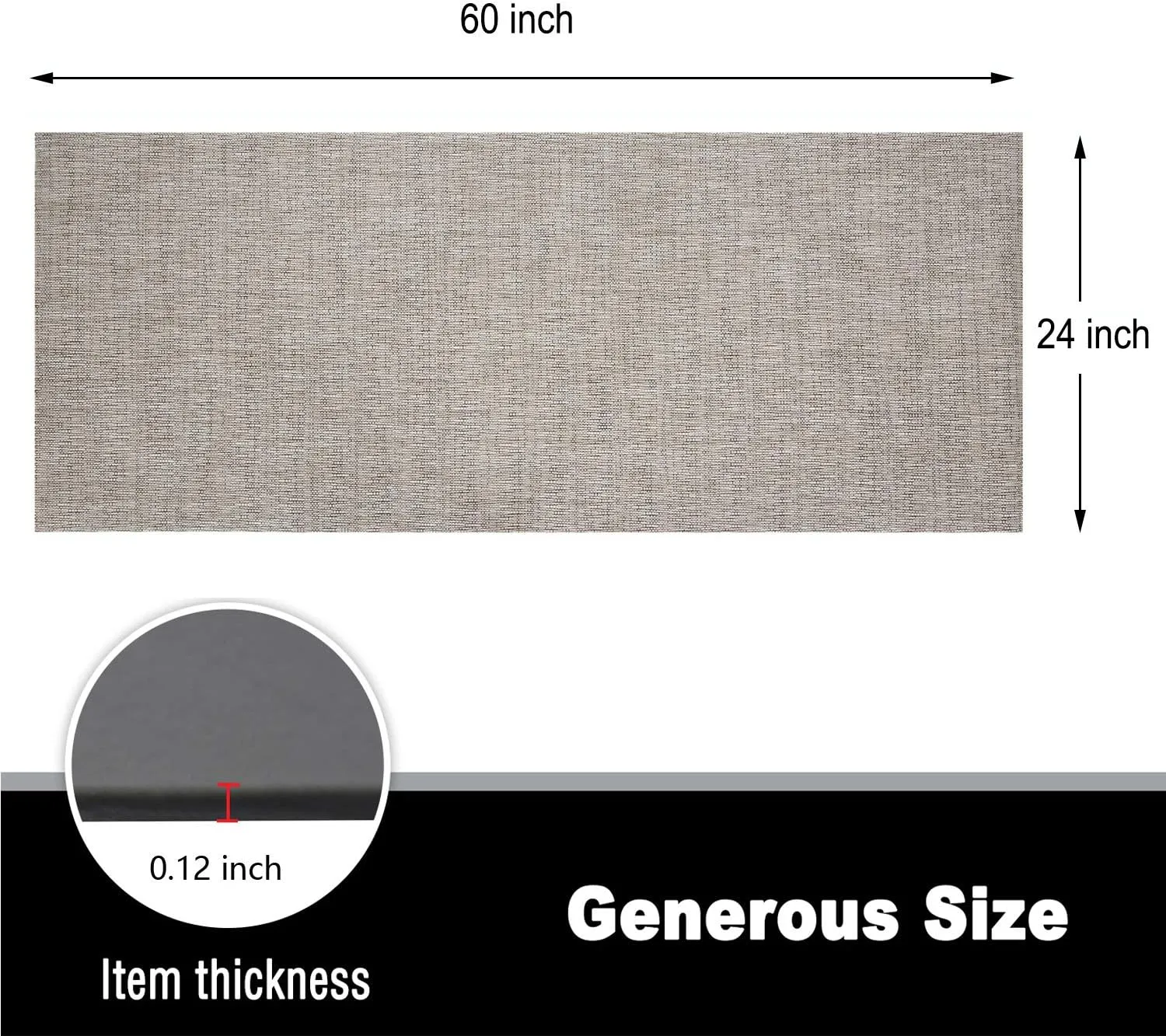 Area Kitchen Rugs Runner for Hallway Laundry Room 24X60X0.12 Inch Indoor/Outdoor Floor Comfort Mats Stain Resistant Non Slip Waterproof Easy Cleaning Rolled Packed