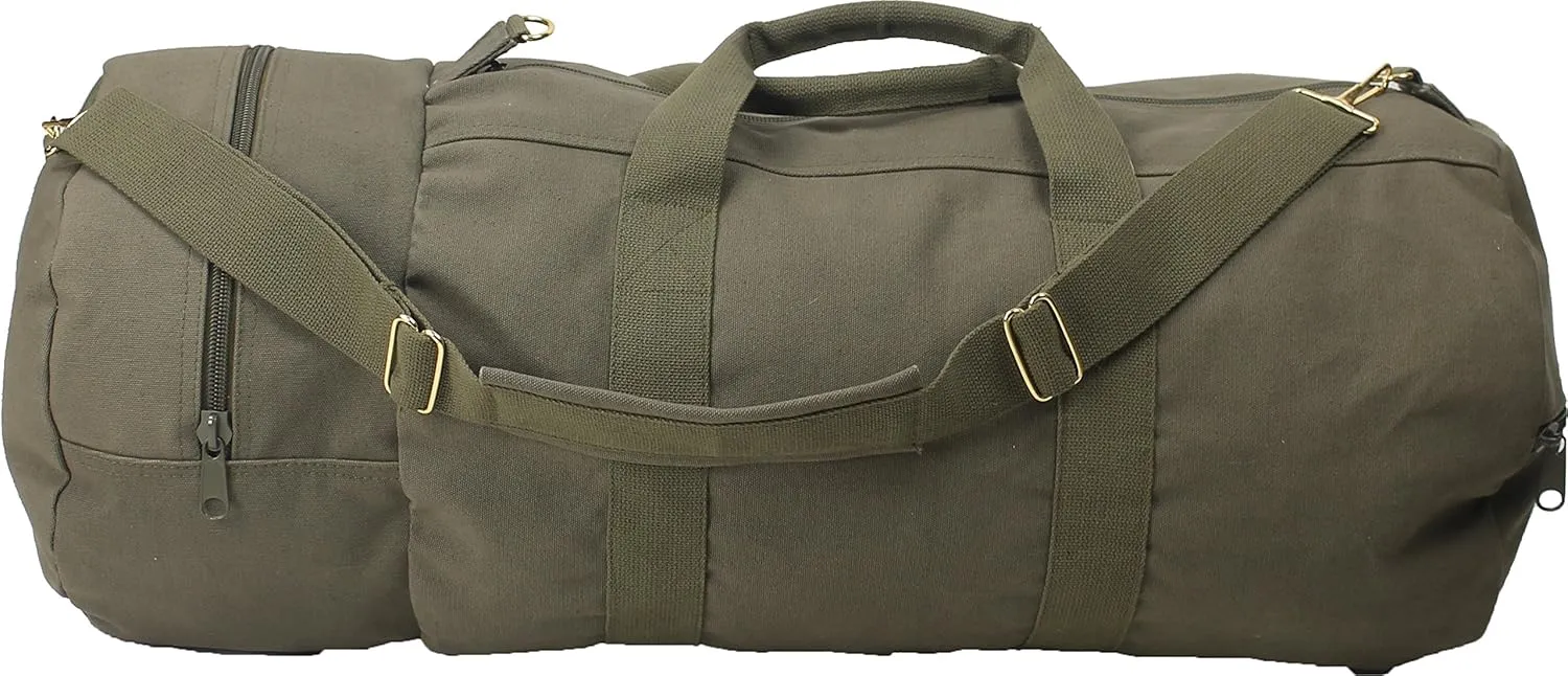 ARMYU Cotton Canvas Large Shoulder Duffle Bag, Olive Drab Military Tote with Straps for Sports, Gym, Work, Everyday, Travel, Camping, Hiking, Overnight, Weekend - Packable, Carryall, Holdall