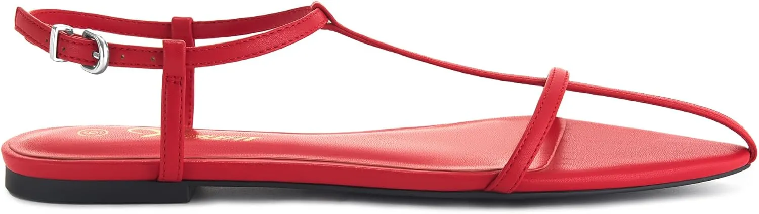 Athlefit Flat Sandals for Women Comfortable Buckle Strappy Sandals Pointed Open Toe Ankle Strap Sandals