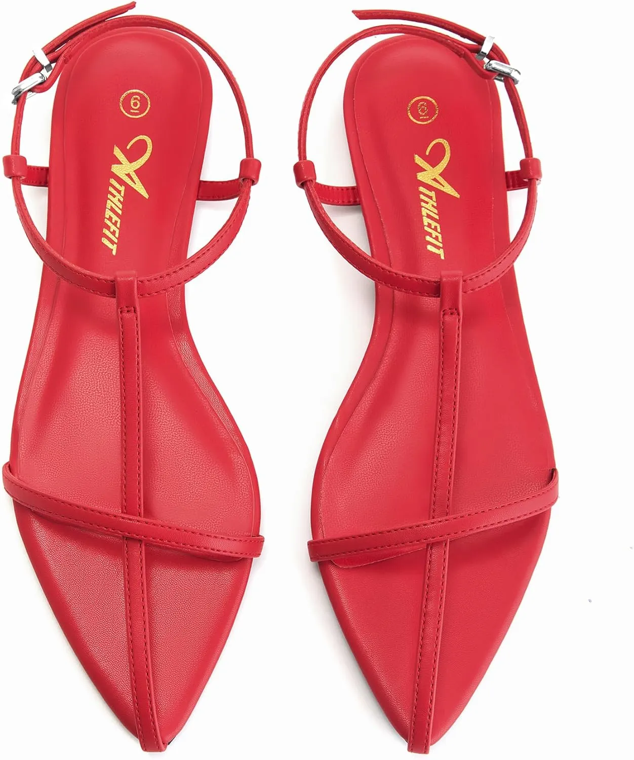 Athlefit Flat Sandals for Women Comfortable Buckle Strappy Sandals Pointed Open Toe Ankle Strap Sandals