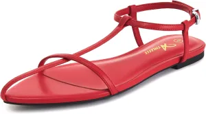 Athlefit Flat Sandals for Women Comfortable Buckle Strappy Sandals Pointed Open Toe Ankle Strap Sandals