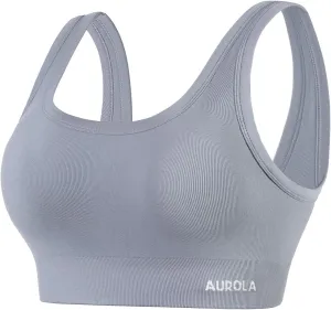 AUROLA Power Sports Bras for Women - Push Up Workout Bra Square Neck Yoga Bra Padded Low Impact Gym Bra Crop Top