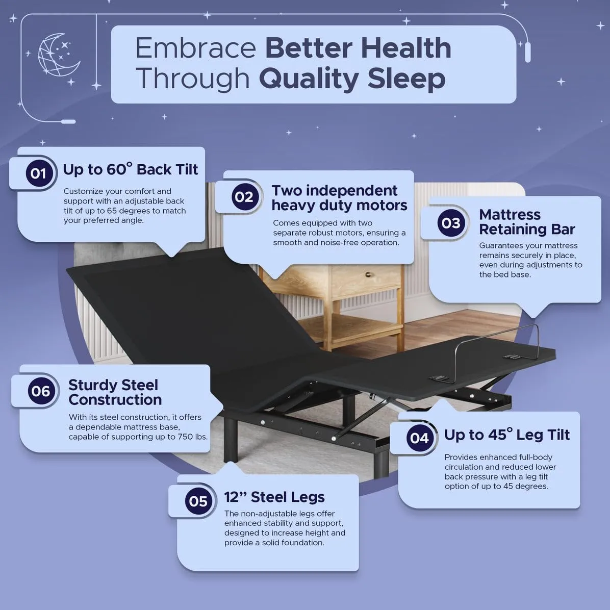 Aurora Adjustable Bed Base (Frame Only), Easy Assembly, Head and Foot Lift, Zero Gravity, Memory Positions - Twin XL
