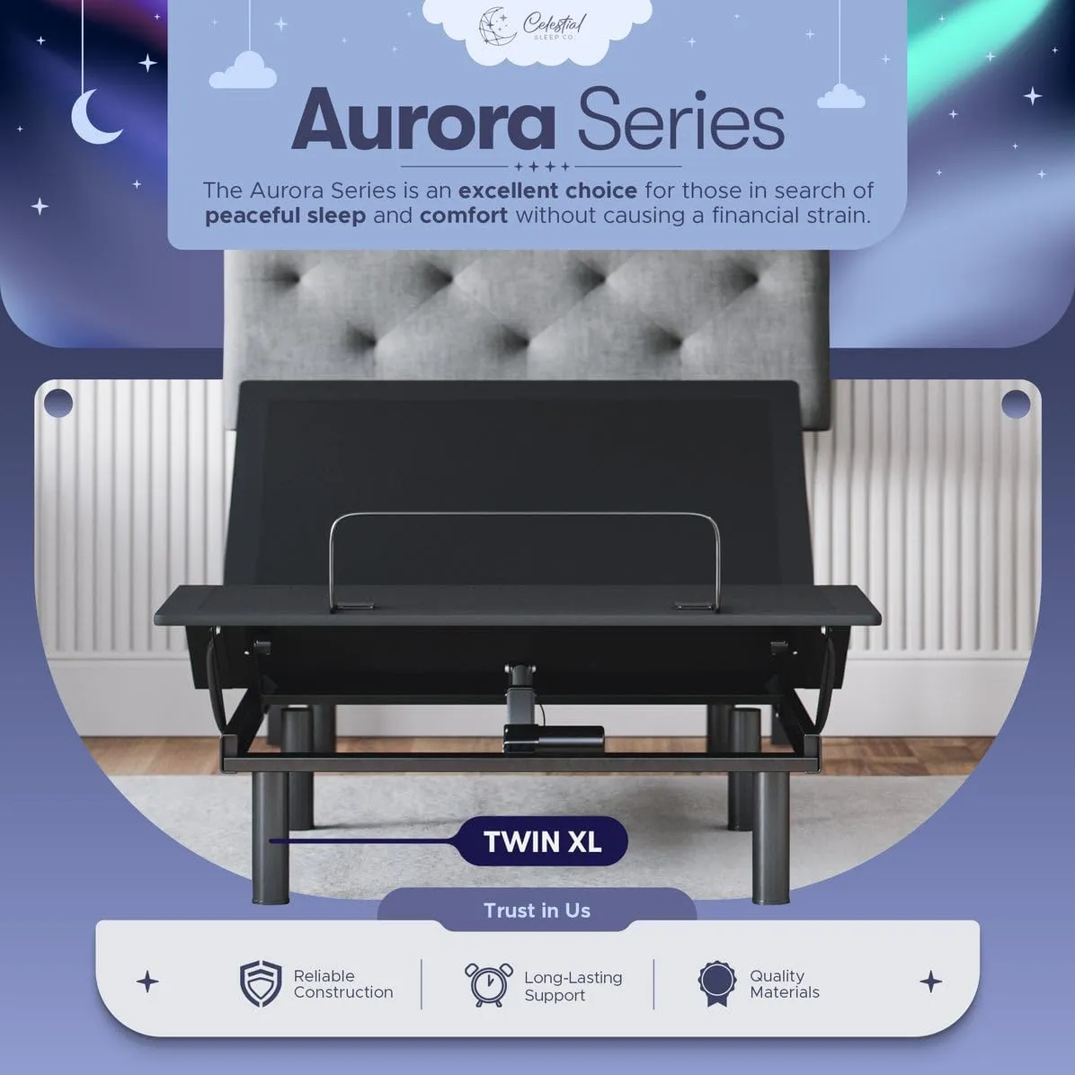 Aurora Adjustable Bed Base (Frame Only), Easy Assembly, Head and Foot Lift, Zero Gravity, Memory Positions - Twin XL
