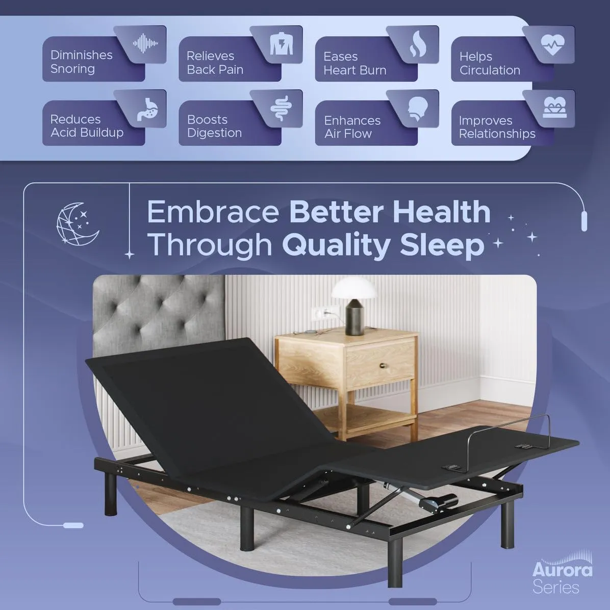 Aurora Adjustable Bed Base (Frame Only), Easy Assembly, Head and Foot Lift, Zero Gravity, Memory Positions - Twin XL