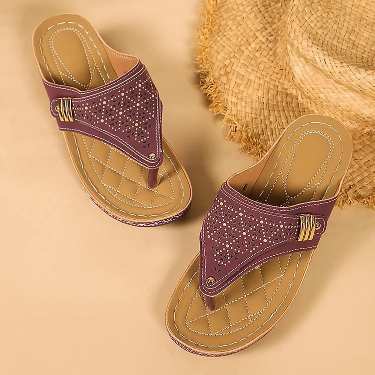 Avylays Orthopedic Sandals for Women Breathable Mesh Hollow Sport Sandals Wedge Heel Flip Flops Summer Casual Slides