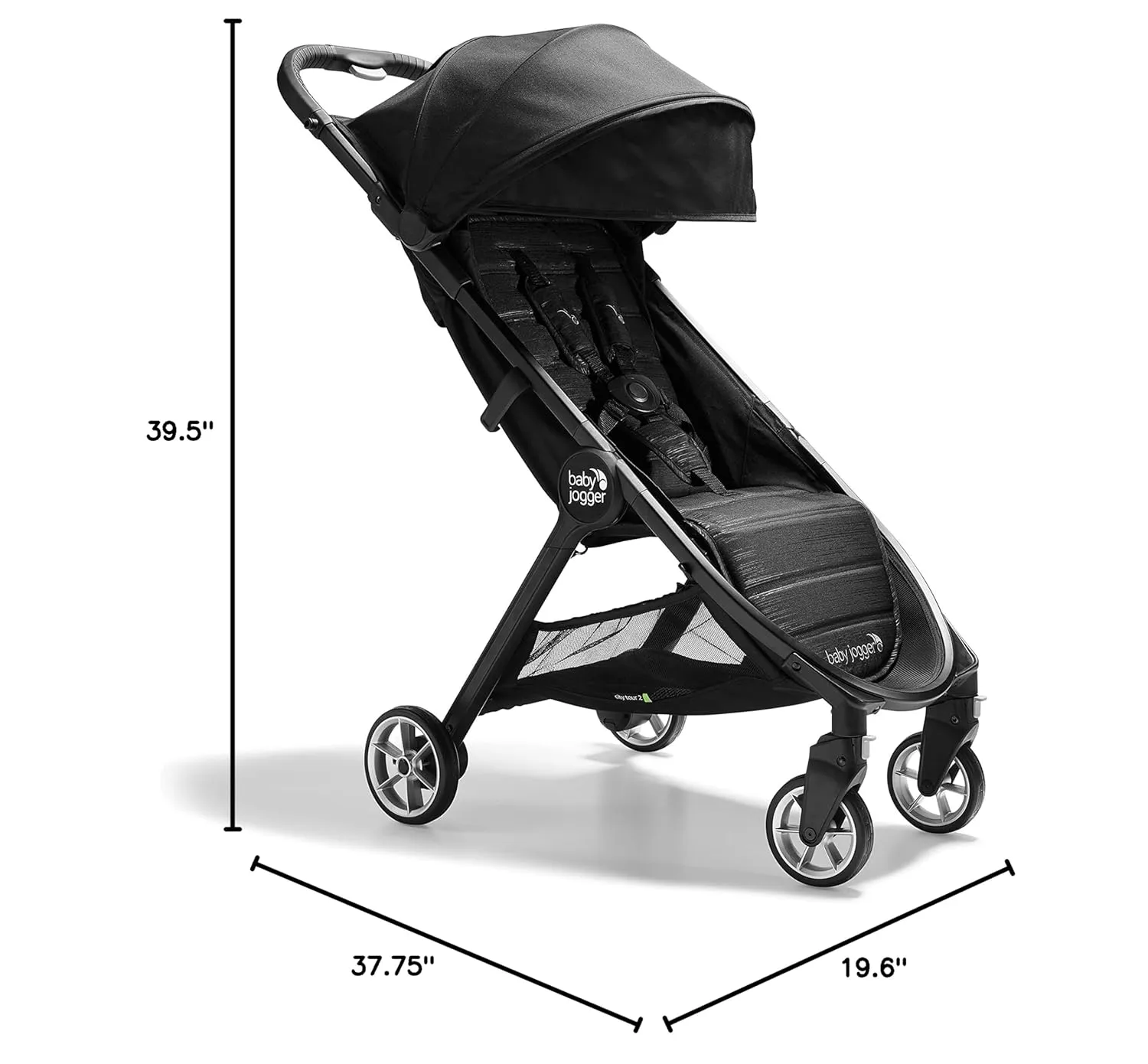 Baby Jogger City Tour 2 Ultra-Compact Carry-On Approved Travel Stroller in Pitch Black Lightweight Easy Fold Ideal for Traveling and Everyday Adventures