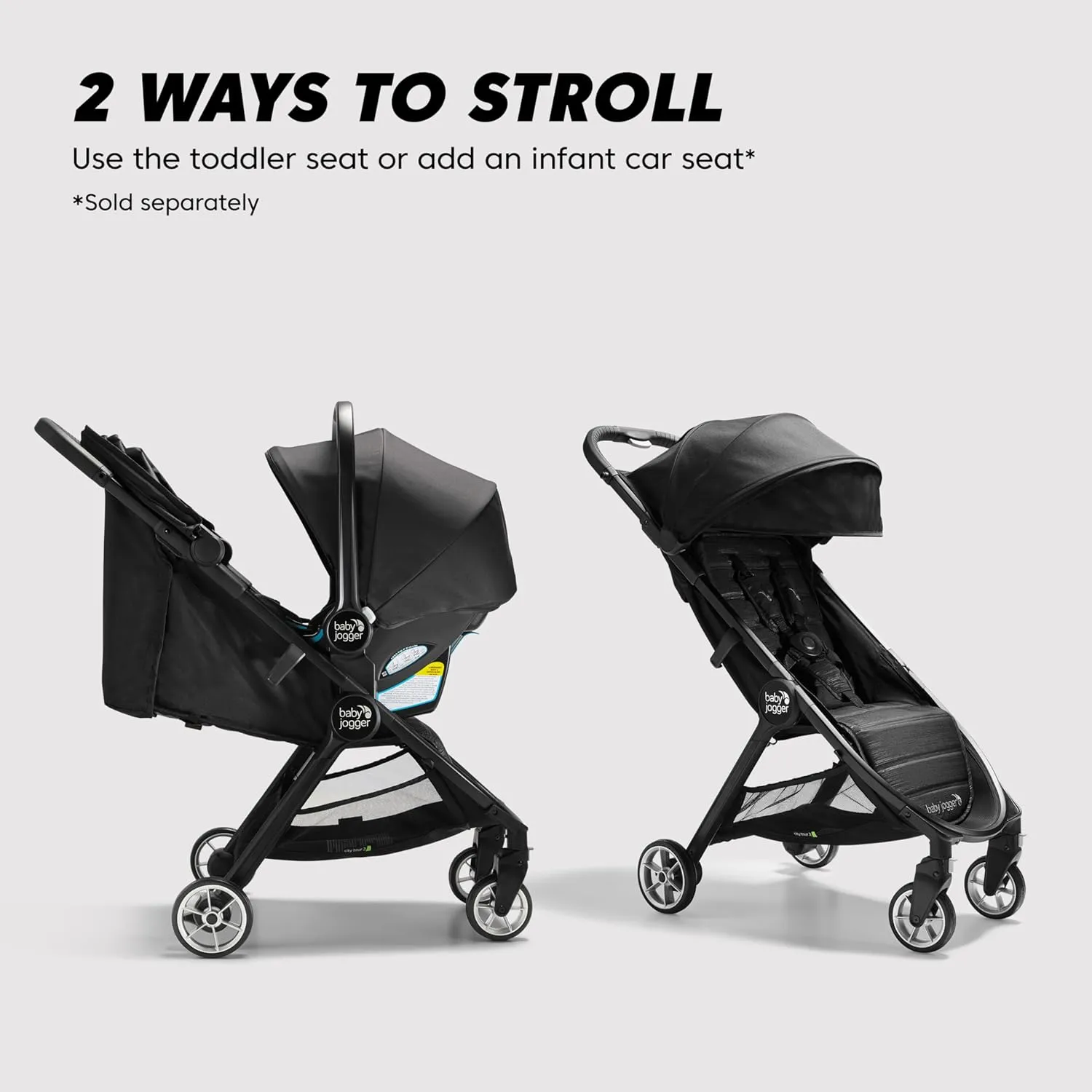 Baby Jogger City Tour 2 Ultra-Compact Carry-On Approved Travel Stroller in Pitch Black Lightweight Easy Fold Ideal for Traveling and Everyday Adventures