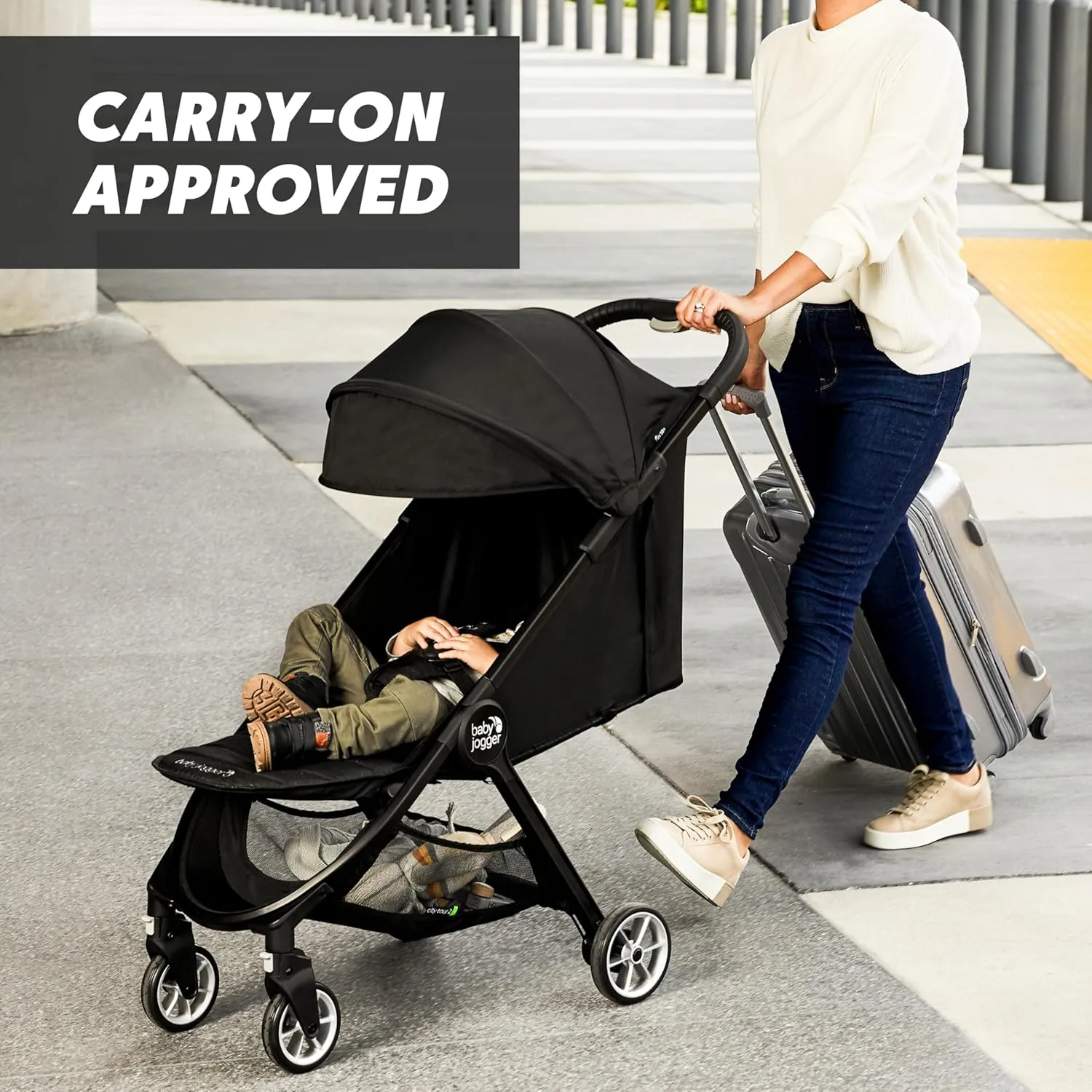 Baby Jogger City Tour 2 Ultra-Compact Carry-On Approved Travel Stroller in Pitch Black Lightweight Easy Fold Ideal for Traveling and Everyday Adventures