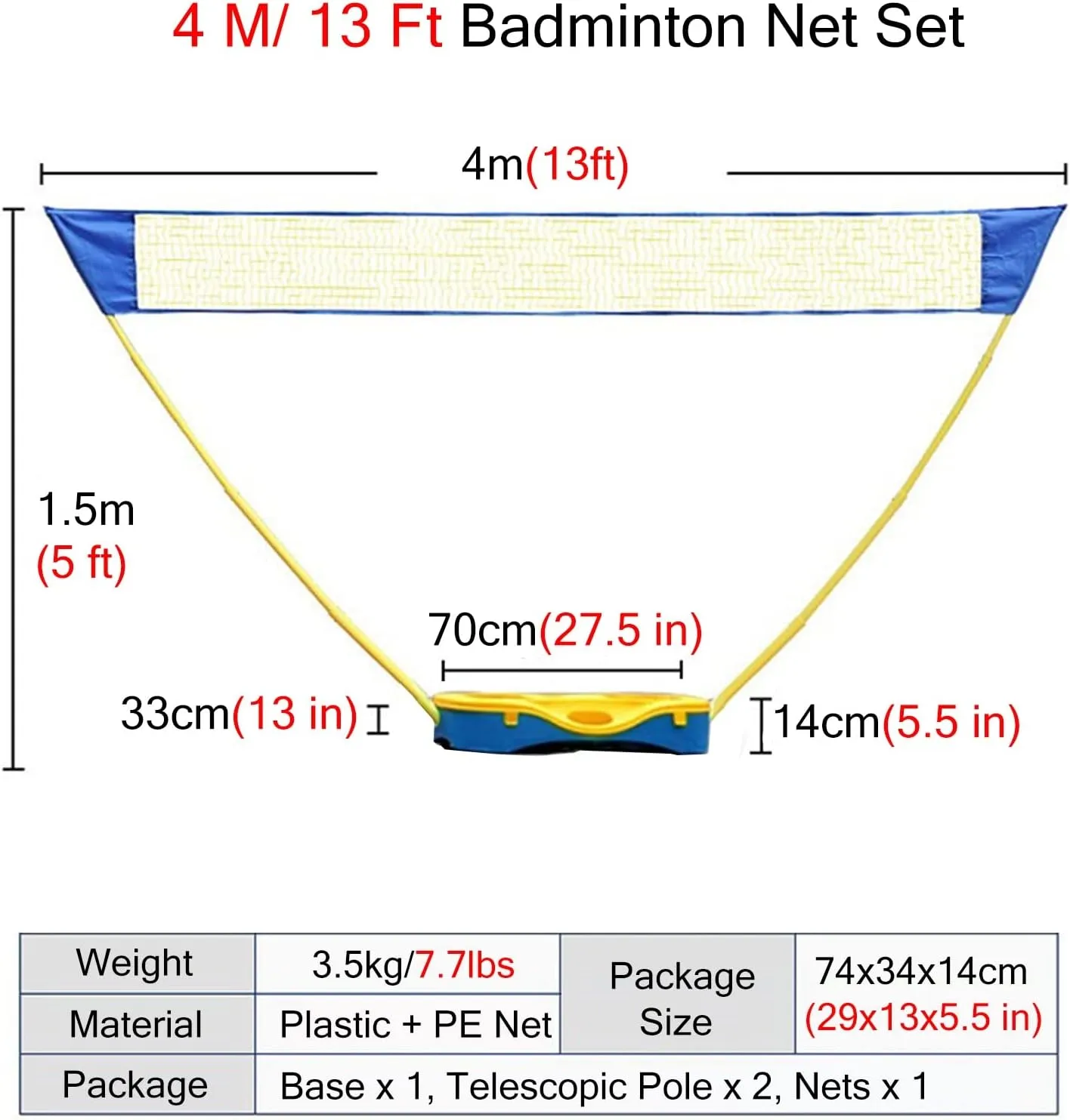 Badminton Sets for Backyards, 5 Feet High Badminton Tennis Net for s Youth Adults, Portable Volleyball Net System with Carrying Case Base, Easy to Install