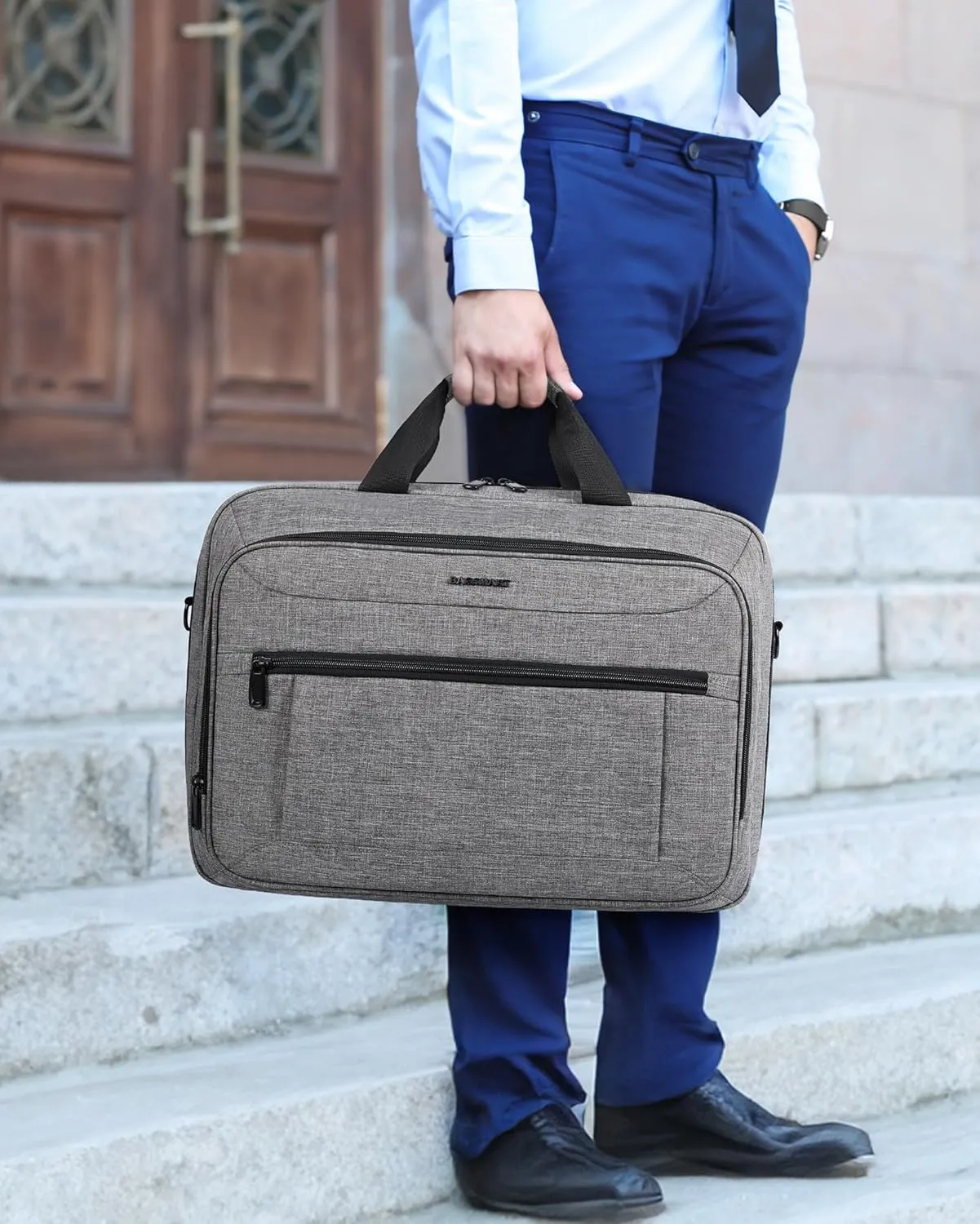 BAGSMART 17.3 Inch Laptop Bag, Expandable Computer Bag, Briefcase for Men, Mens Work Bag for Business Travel, Gray