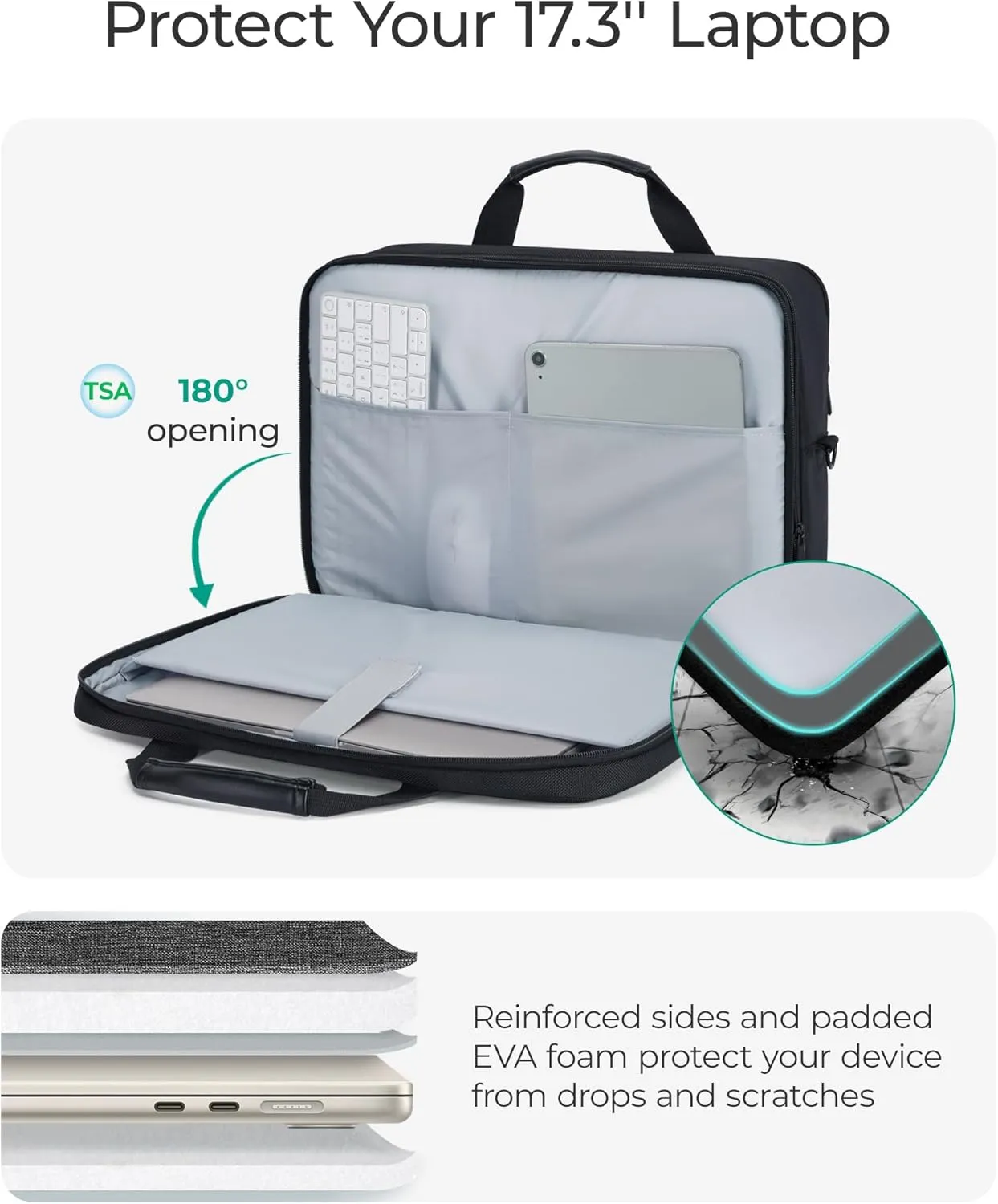 BAGSMART 17.3 Inch Laptop Bag, Expandable Laptop Briefcase, Computer Bag for Men, Mens Work Bag for Business Travel, Black