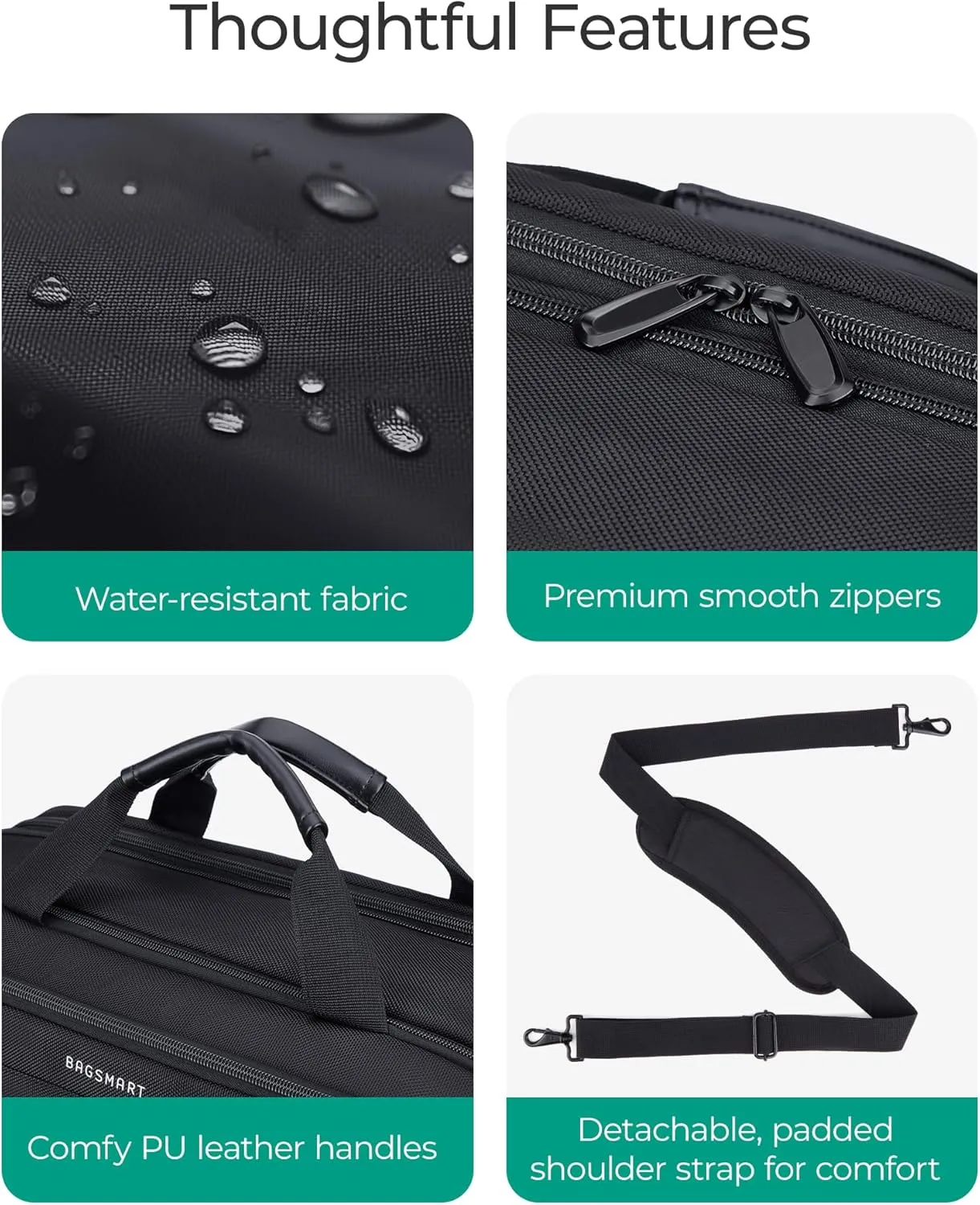 BAGSMART 17.3 Inch Laptop Bag, Expandable Laptop Briefcase, Computer Bag for Men, Mens Work Bag for Business Travel, Black
