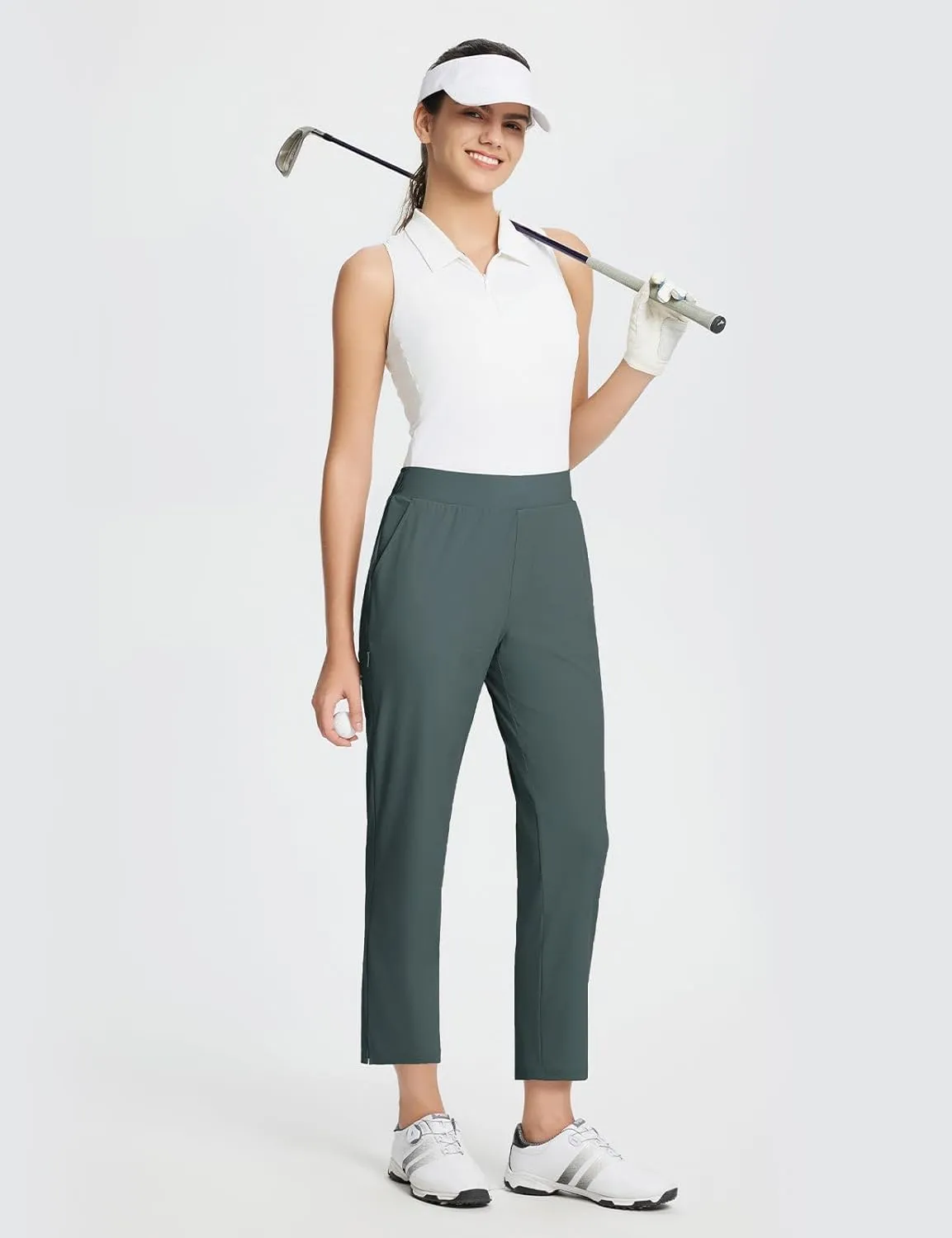 baleaf Women's Golf Pants Petite Stretch Lightweight 7/8 Travel Pants Zip Pockets Casual Work Ankle