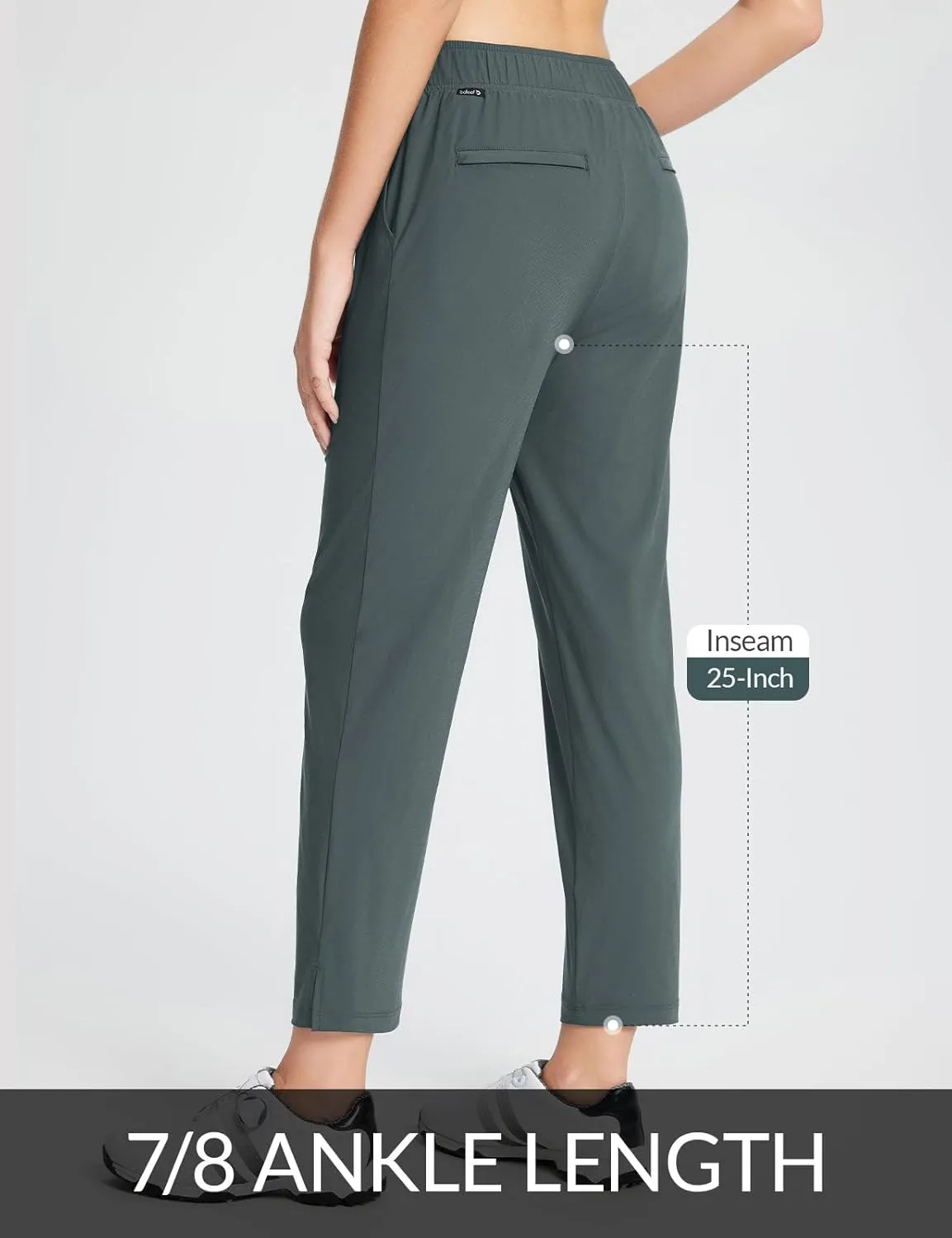 baleaf Women's Golf Pants Petite Stretch Lightweight 7/8 Travel Pants Zip Pockets Casual Work Ankle