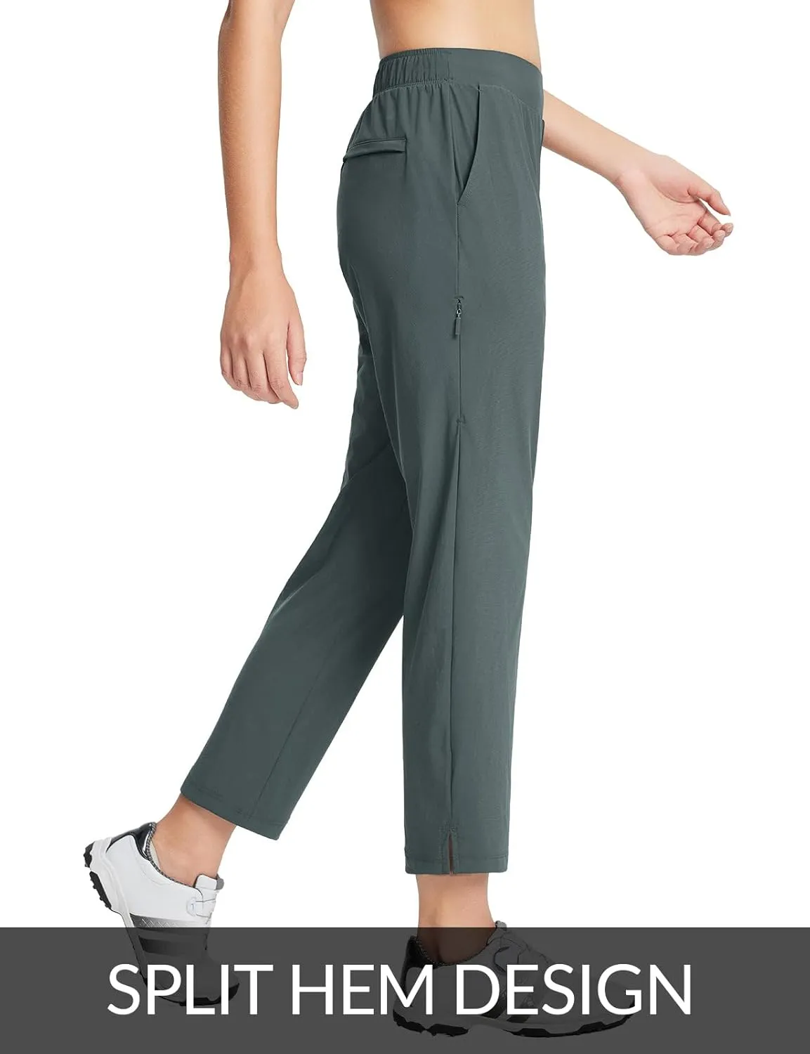 baleaf Women's Golf Pants Petite Stretch Lightweight 7/8 Travel Pants Zip Pockets Casual Work Ankle