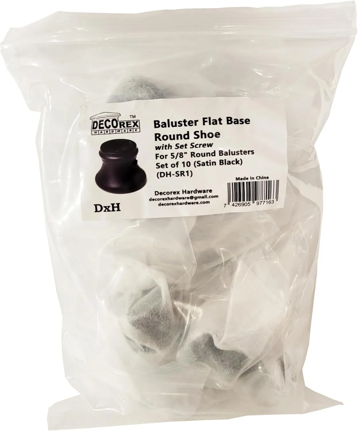 Baluster Flat Base Round Shoe with Set Screw - for 5/8" Round Iron Balusters - Set of 10 (Satin Black) - DH-SR1