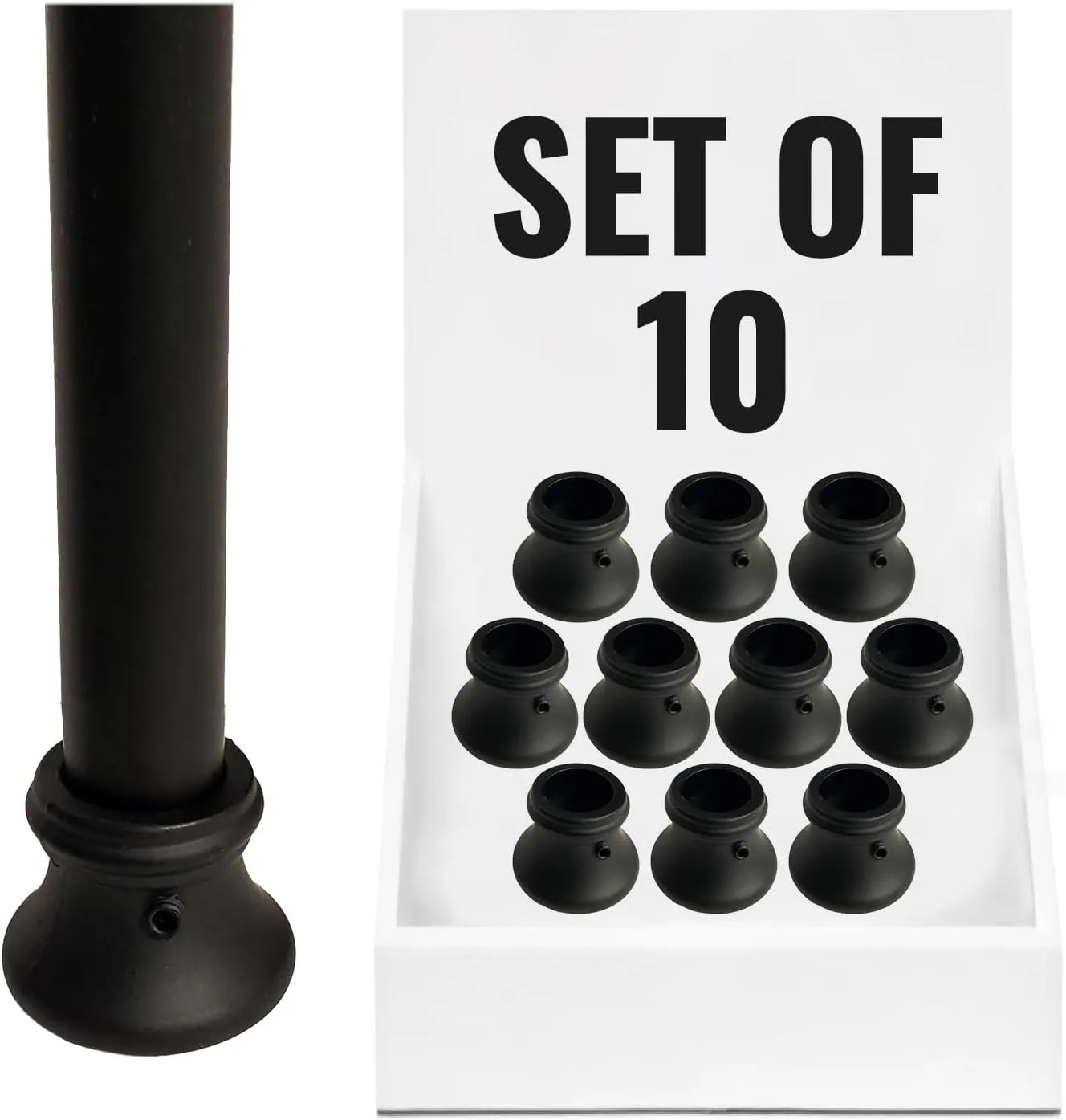 Baluster Flat Base Round Shoe with Set Screw - for 5/8" Round Iron Balusters - Set of 10 (Satin Black) - DH-SR1