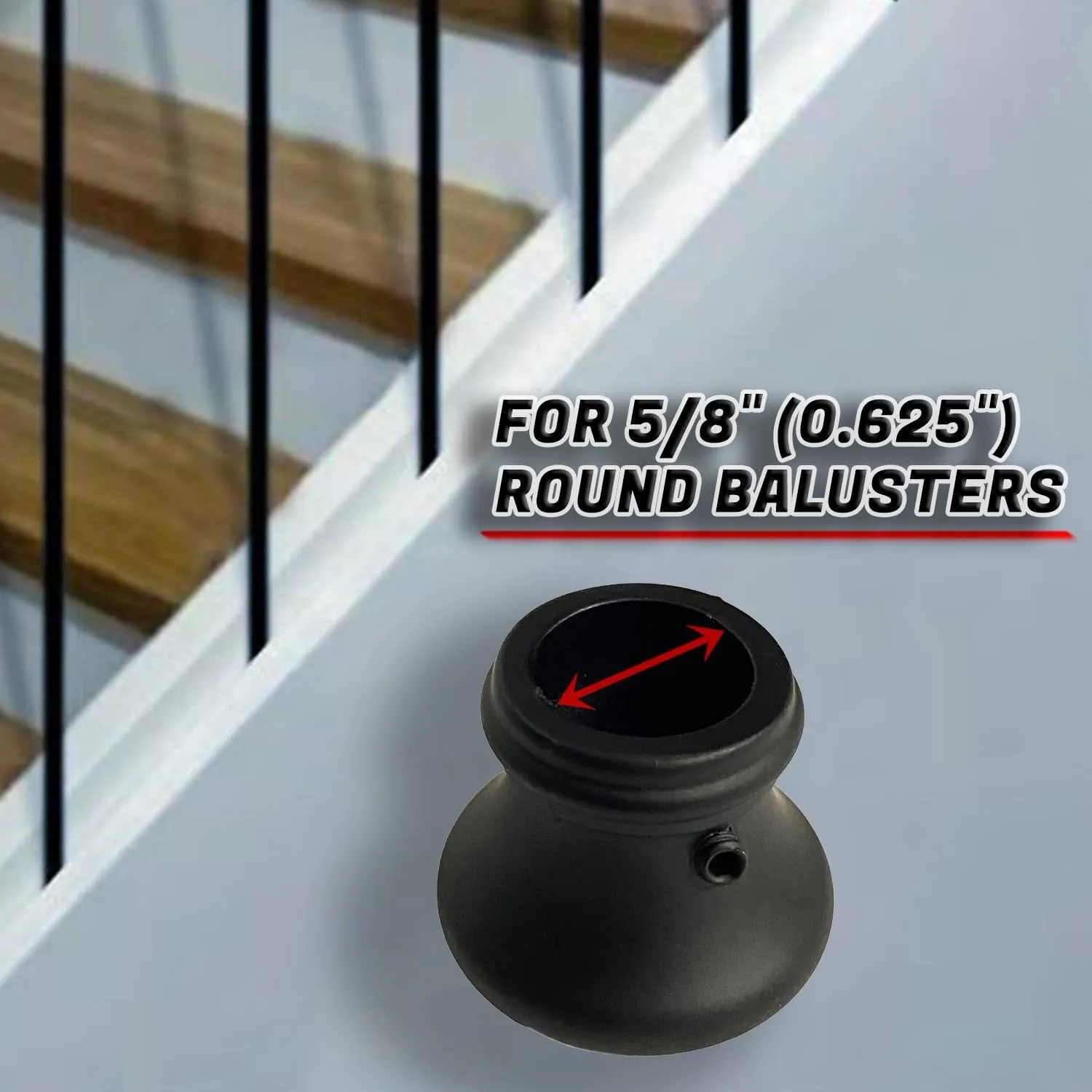 Baluster Flat Base Round Shoe with Set Screw - for 5/8" Round Iron Balusters - Set of 10 (Satin Black) - DH-SR1