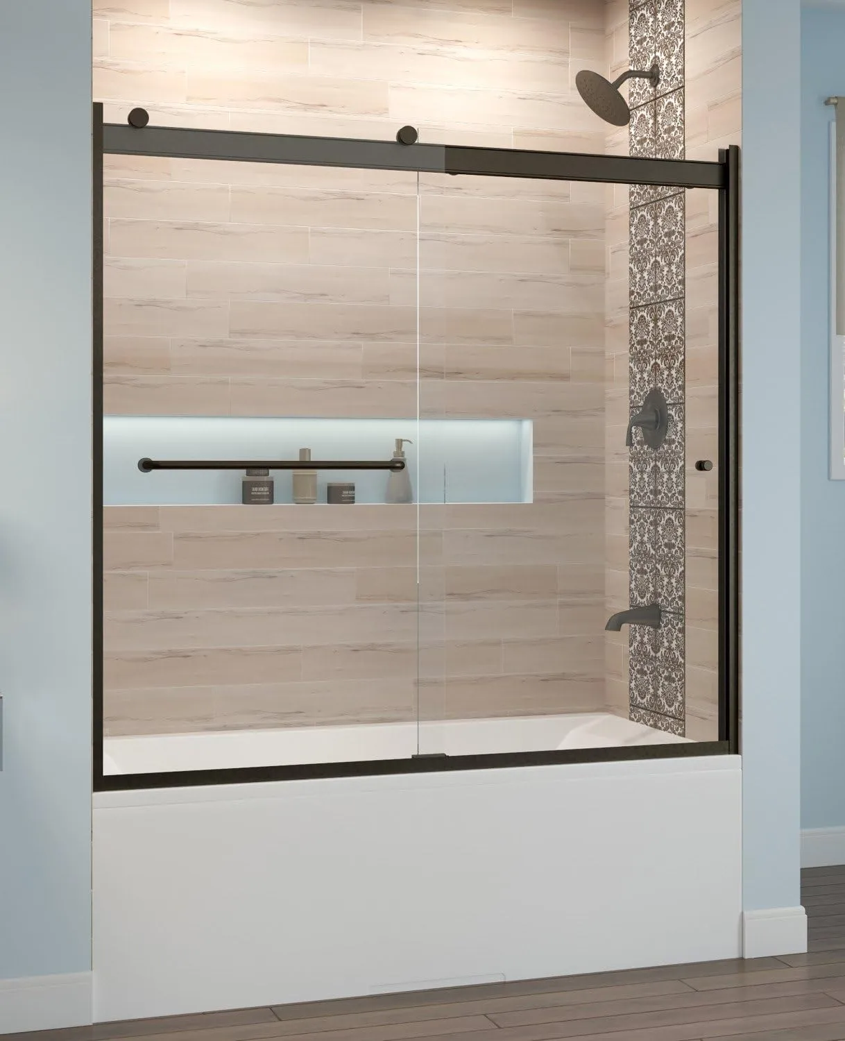 Basco RTLA05B6057XPOR Rotolo Sliding Tub Door 56-60 in. W x 57 in. H, Oil Rubbed Bronze, 1/4 in. AquaGlideXP Clear Tempered Glass