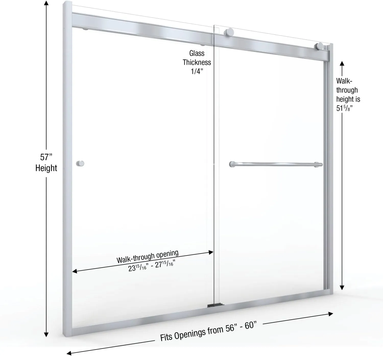 Basco Shower Door RTLA05B6057CLBN Rotolo Sliding Tub Door 56-60 in. W x 57 in. H, Brushed Nickel, 1/4 in. Clear Tempered Glass