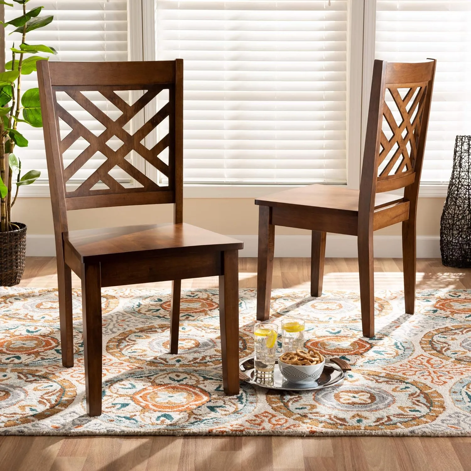 Baxton Studio Caron Transitional Walnut Brown Finished Wood 2-Piece Dining Chair Set