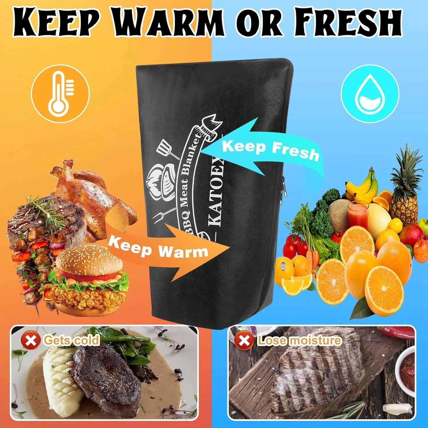 BBQ Blanket for Resting Meat, BBQ Brisket Blanket Meat Resting Blanket for Smoking, Grilling Meat Insulated Resting Bag with Wide Mouth for Large Brisket/Turkey (25in Black)