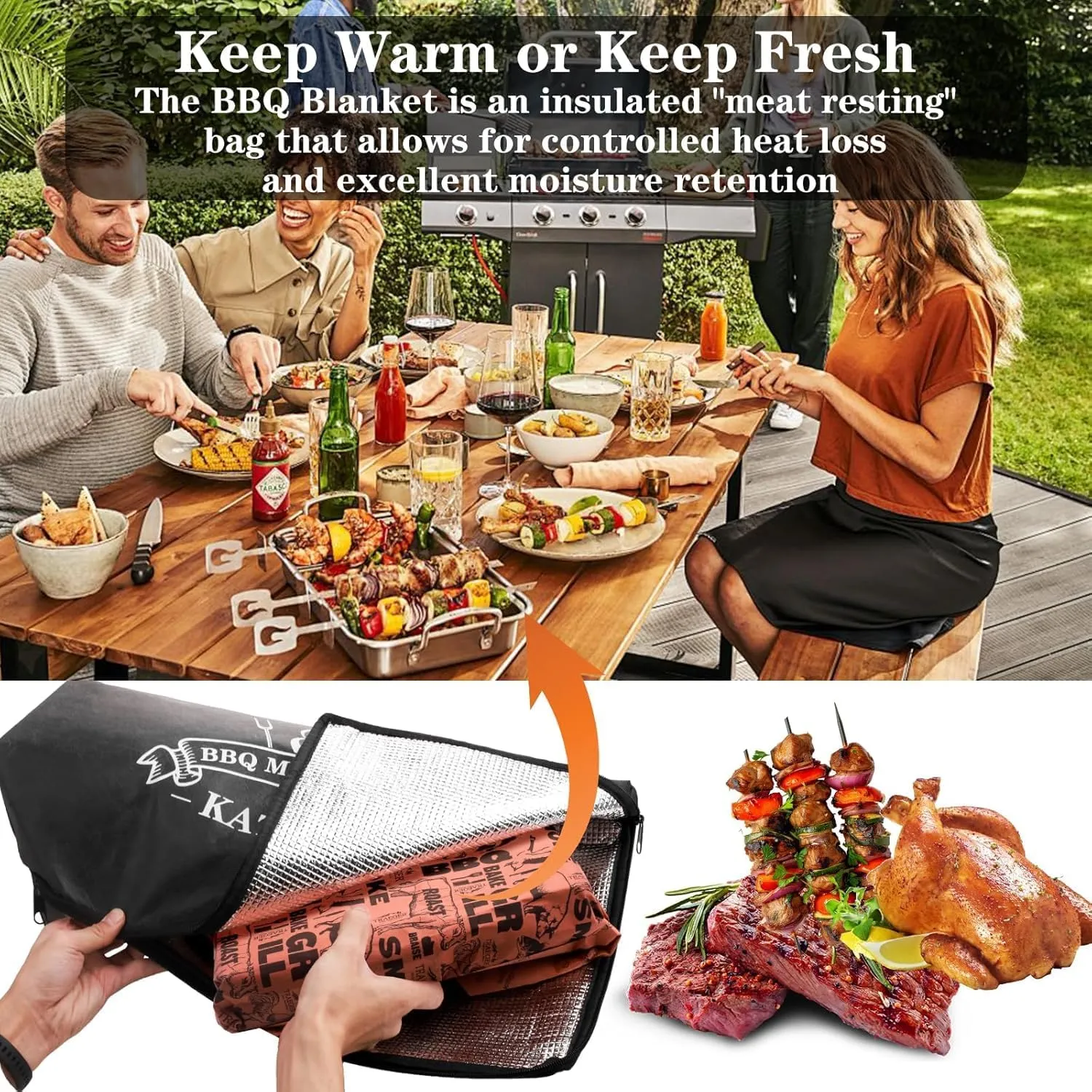 BBQ Blanket for Resting Meat, BBQ Brisket Blanket Meat Resting Blanket for Smoking, Grilling Meat Insulated Resting Bag with Wide Mouth for Large Brisket/Turkey (25in Black)