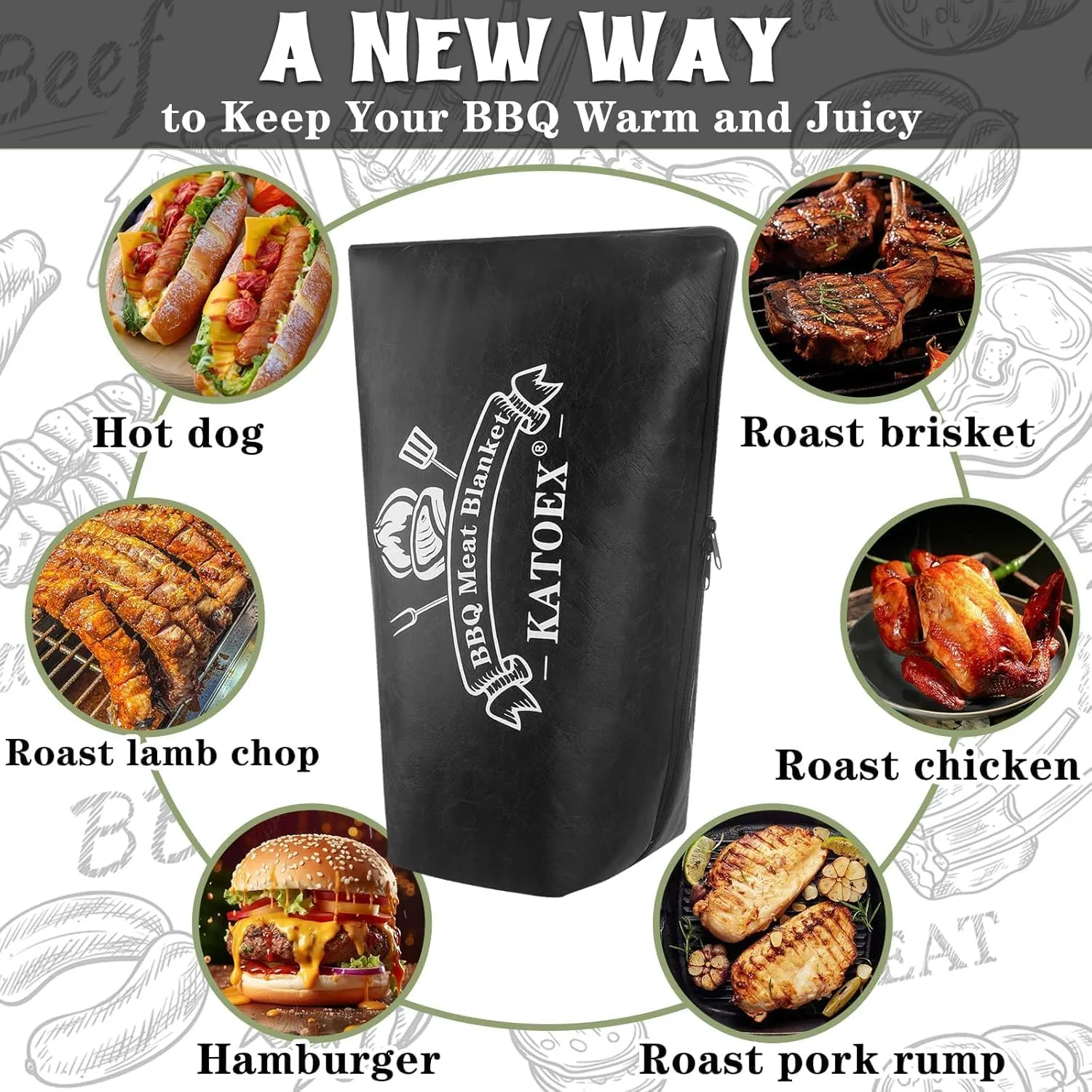 BBQ Blanket for Resting Meat, BBQ Brisket Blanket Meat Resting Blanket for Smoking, Grilling Meat Insulated Resting Bag with Wide Mouth for Large Brisket/Turkey (25in Black)