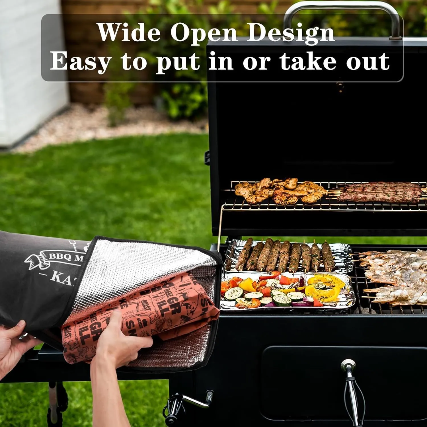 BBQ Blanket for Resting Meat, BBQ Brisket Blanket Meat Resting Blanket for Smoking, Grilling Meat Insulated Resting Bag with Wide Mouth for Large Brisket/Turkey (25in Black)