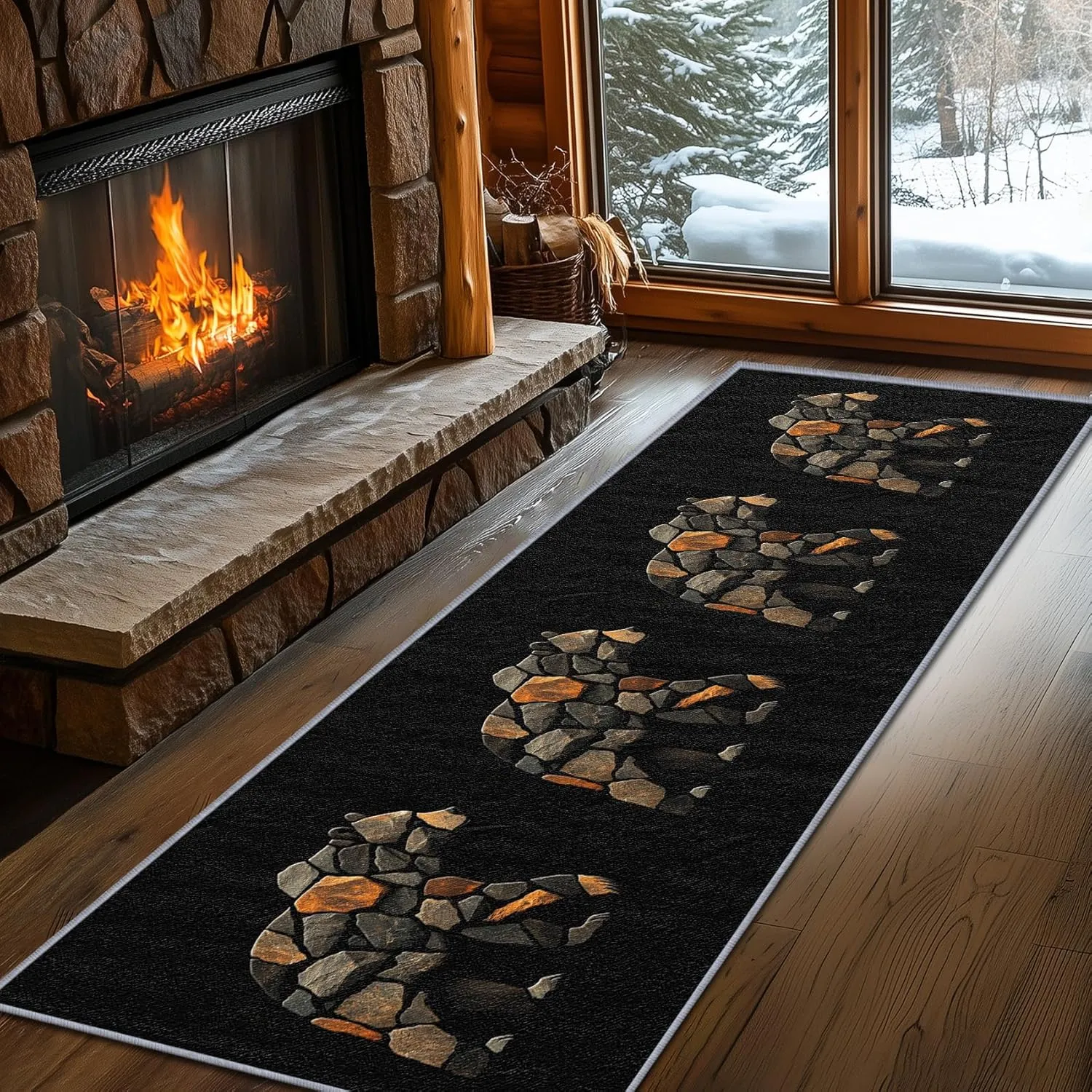 Bear Print Runner Rug, Bear Runner Rug, 2x8ft, Wildlife Cabin Animal Lodge Black Runner Rugs, Farmhouse Country Easy Clean Washable Runners Carpet - Bear Home Decor