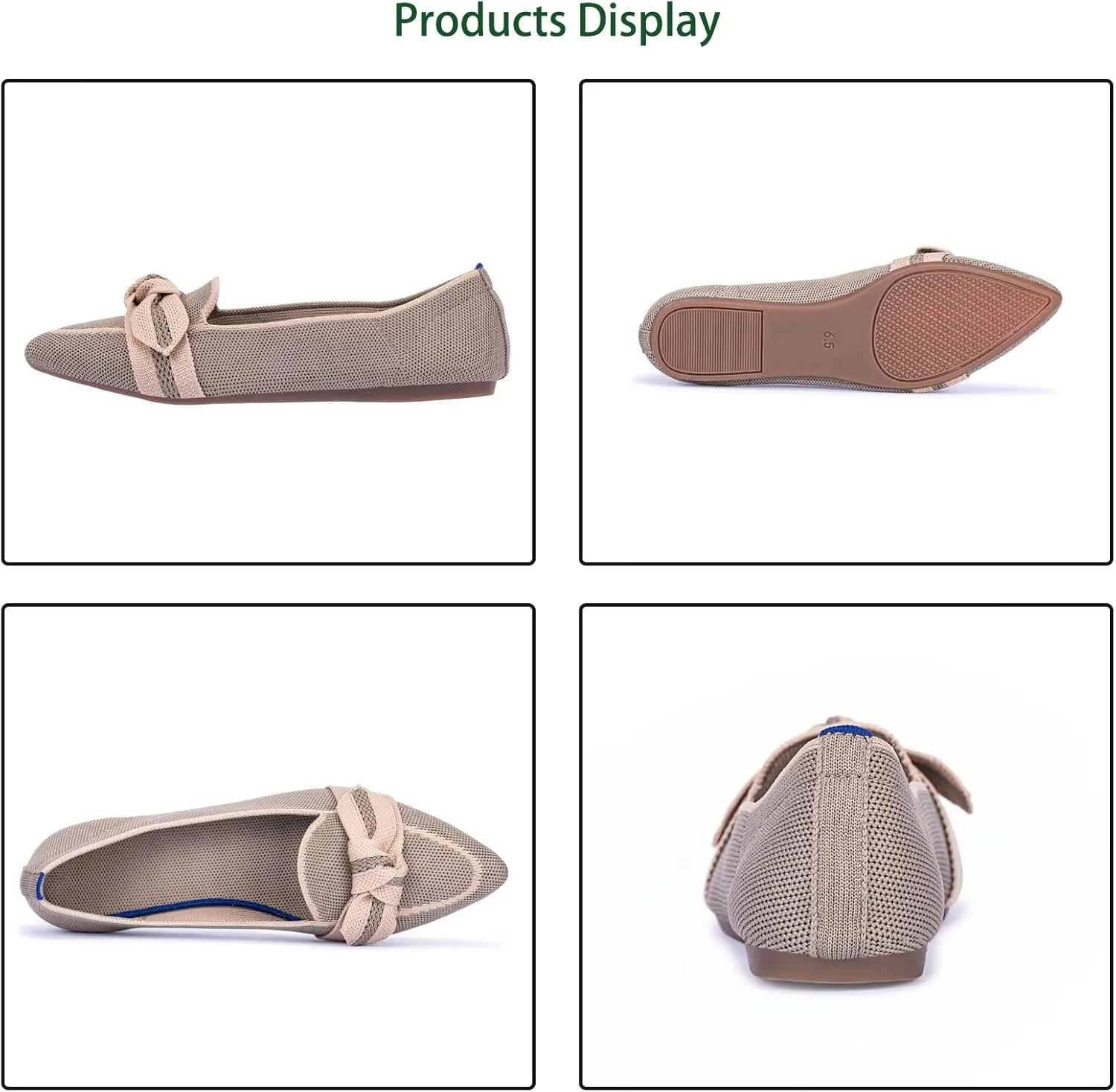 BEJINASH Women's Loafer Flats Casual Knit Fabric Lightweight Dressy Shoes Washable Elegant Pointed-Toe lace-up Bow Shoes Comfortable Ballet Shoes for Women Perfect for Daily