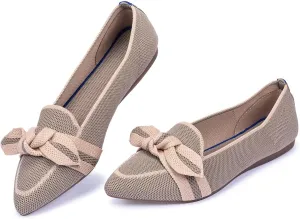 BEJINASH Women's Loafer Flats Casual Knit Fabric Lightweight Dressy Shoes Washable Elegant Pointed-Toe lace-up Bow Shoes Comfortable Ballet Shoes for Women Perfect for Daily