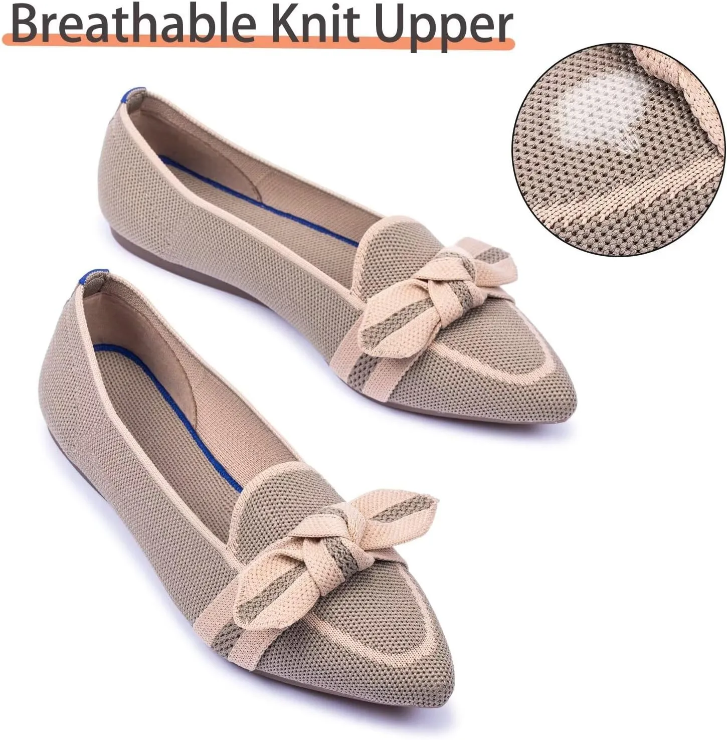 BEJINASH Women's Loafer Flats Casual Knit Fabric Lightweight Dressy Shoes Washable Elegant Pointed-Toe lace-up Bow Shoes Comfortable Ballet Shoes for Women Perfect for Daily
