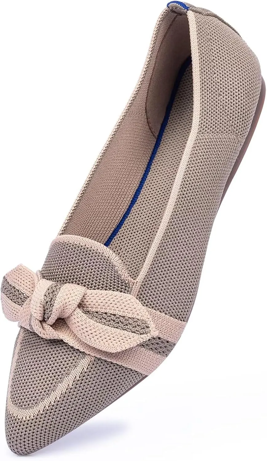 BEJINASH Women's Loafer Flats Casual Knit Fabric Lightweight Dressy Shoes Washable Elegant Pointed-Toe lace-up Bow Shoes Comfortable Ballet Shoes for Women Perfect for Daily