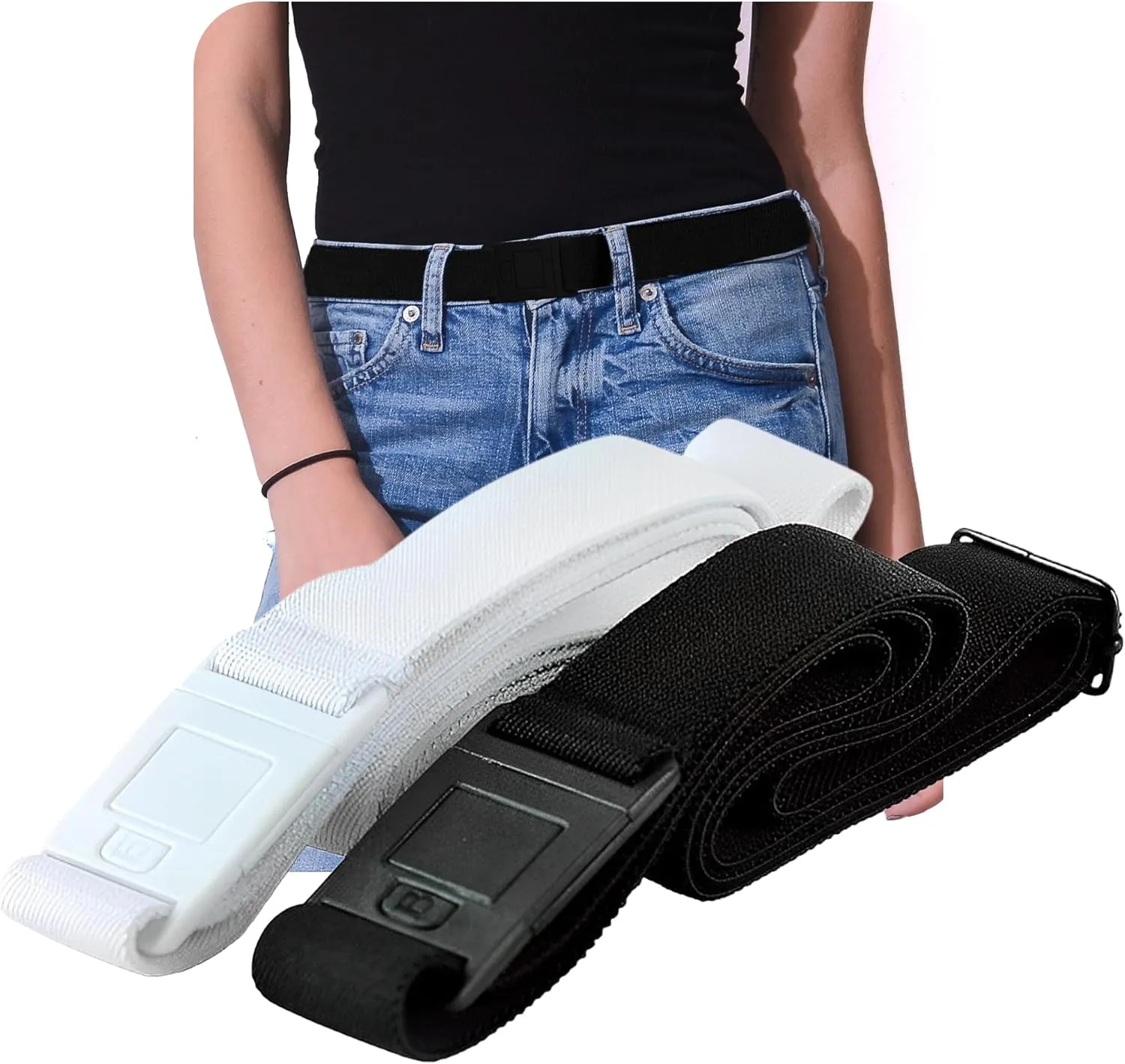 BELTAWAY Easily Adjustable Elastic Flat Buckle No Show Belts for Women – Stretch No Bulge jeans pants