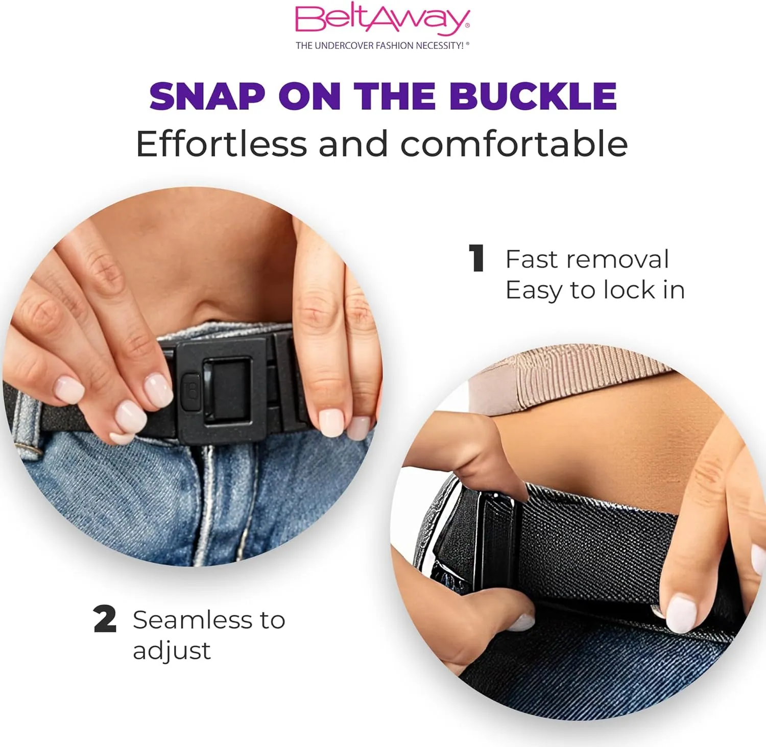 BELTAWAY Easily Adjustable Elastic Flat Buckle No Show Belts for Women – Stretch No Bulge jeans pants