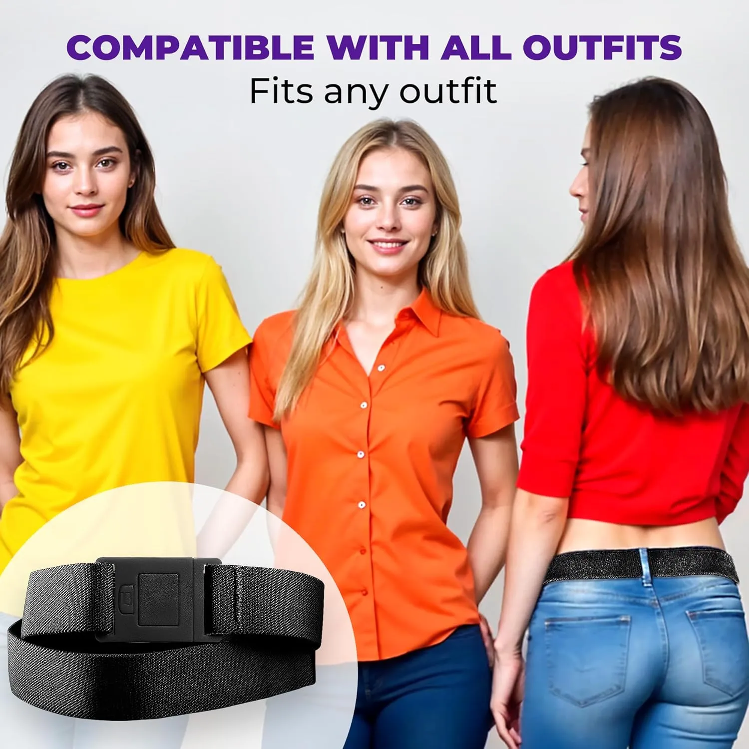 BELTAWAY Easily Adjustable Elastic Flat Buckle No Show Belts for Women – Stretch No Bulge jeans pants