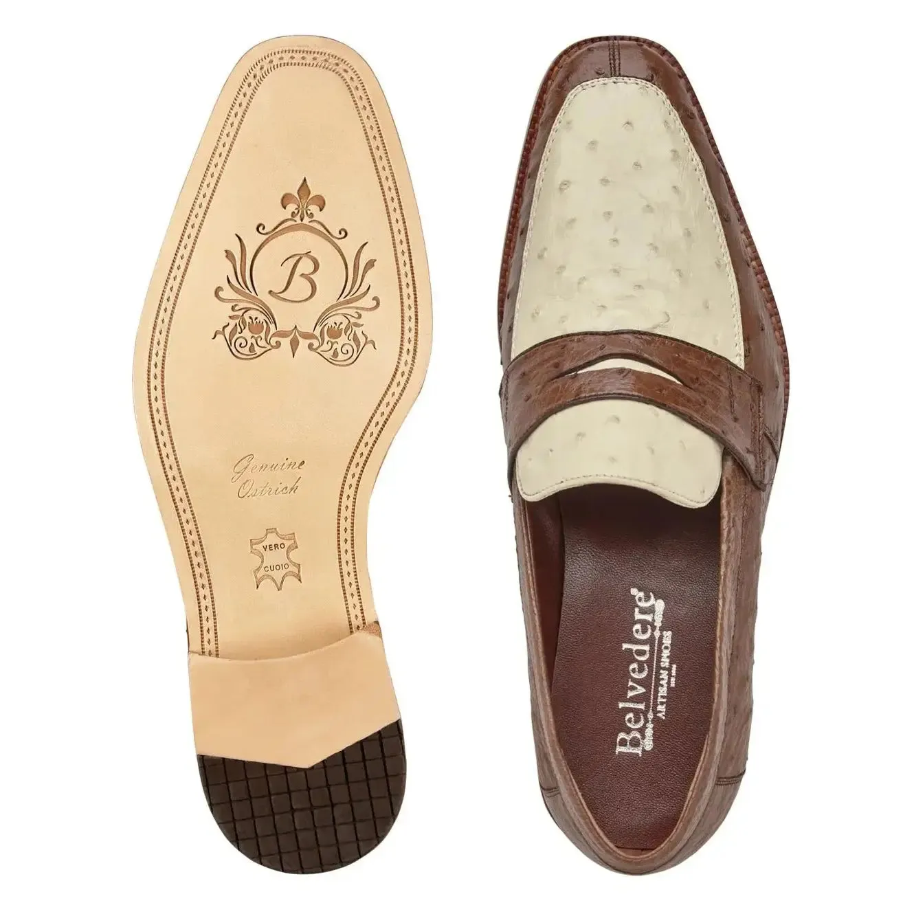 Belvedere Espada 02440 Tabac/Bone Genuine Ostrich Loafers