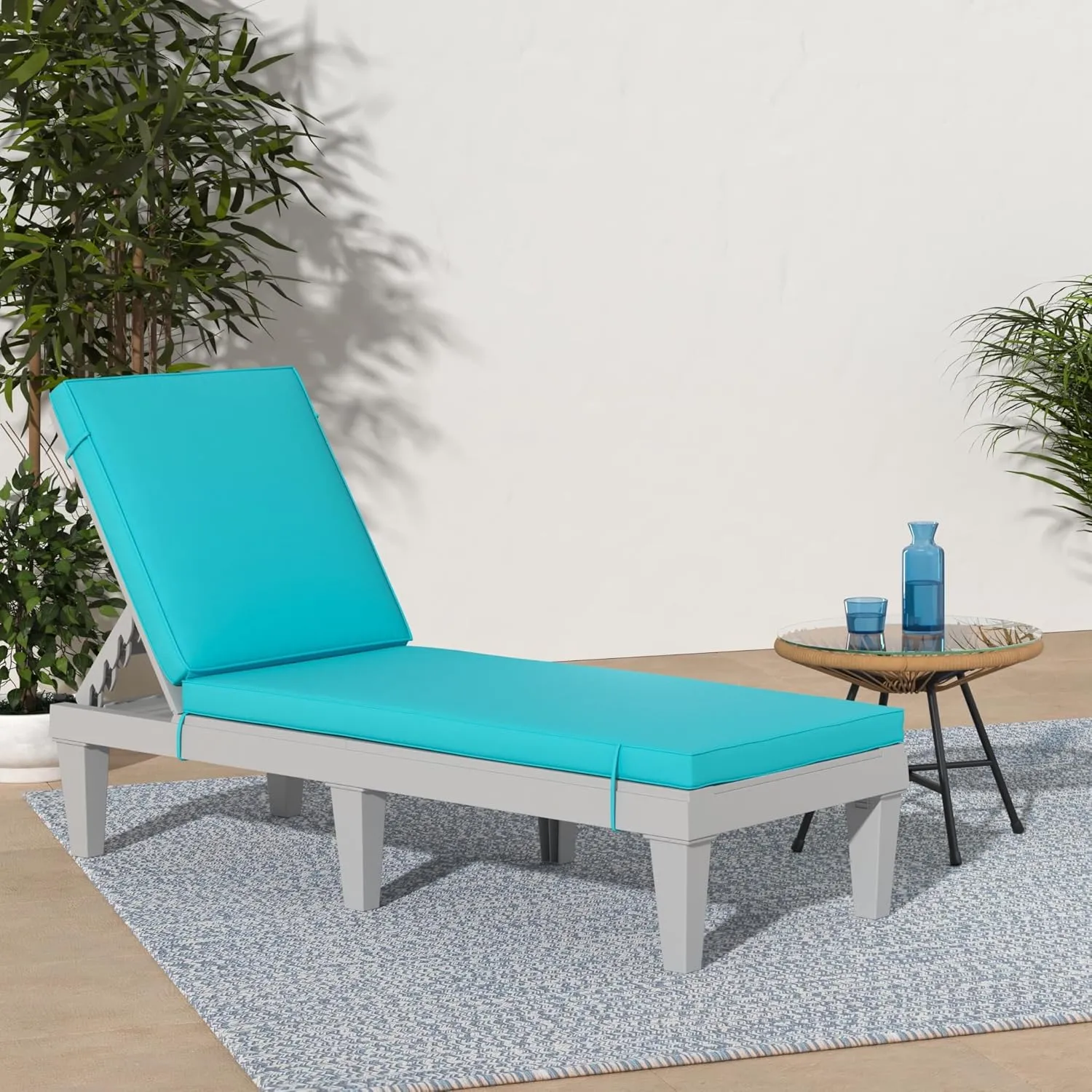 Best Choice Products Outdoor Lounge Chair, Resin Patio Chaise Lounger for Poolside, Backyard, Porch w/Seat Cushion, Adjustable Backrest, 5 Positions, 330lb Capacity - Gray/Teal